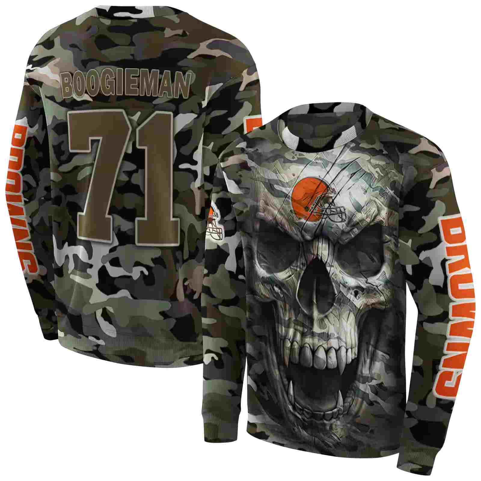 personalized cleveland browns camo skull hoodie premium grade