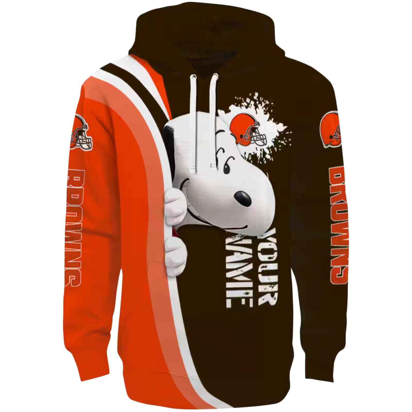 Personalized Cleveland Browns Peeking Snoopy Brown Hoodie