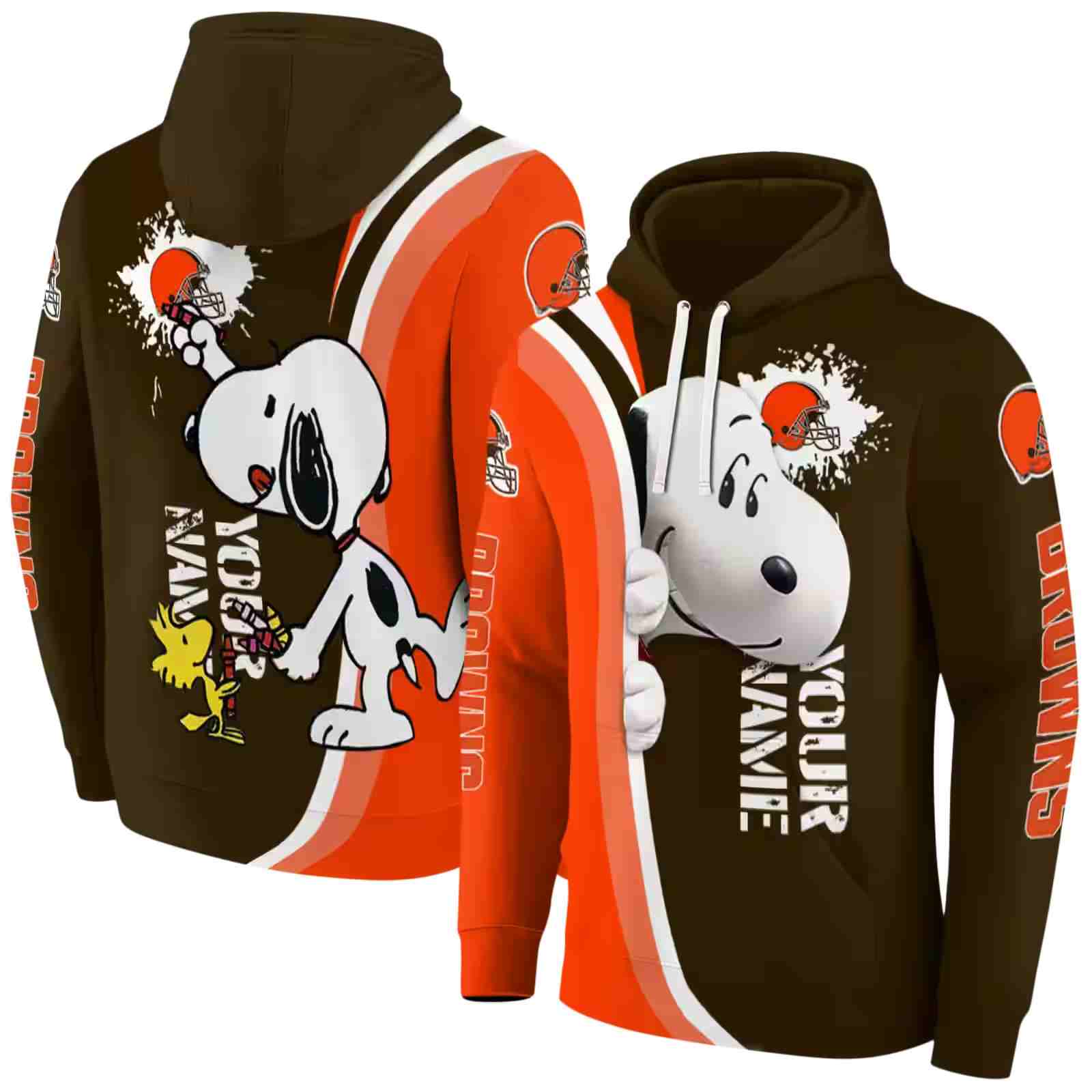 personalized cleveland browns peeking snoopy brown hoodie fashion forward