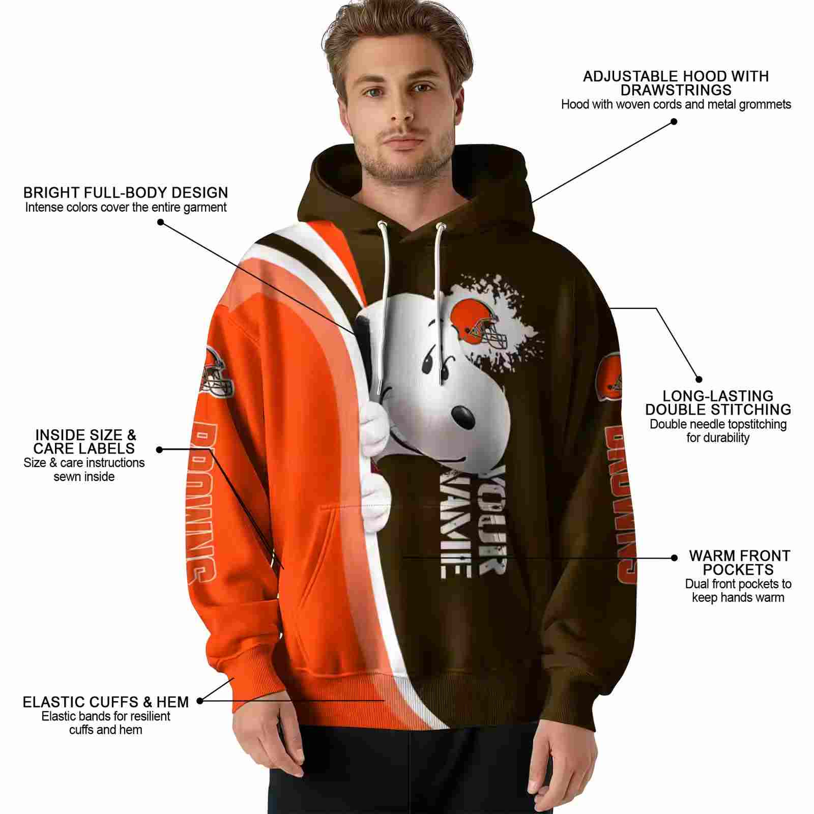 personalized cleveland browns peeking snoopy brown hoodie latest model