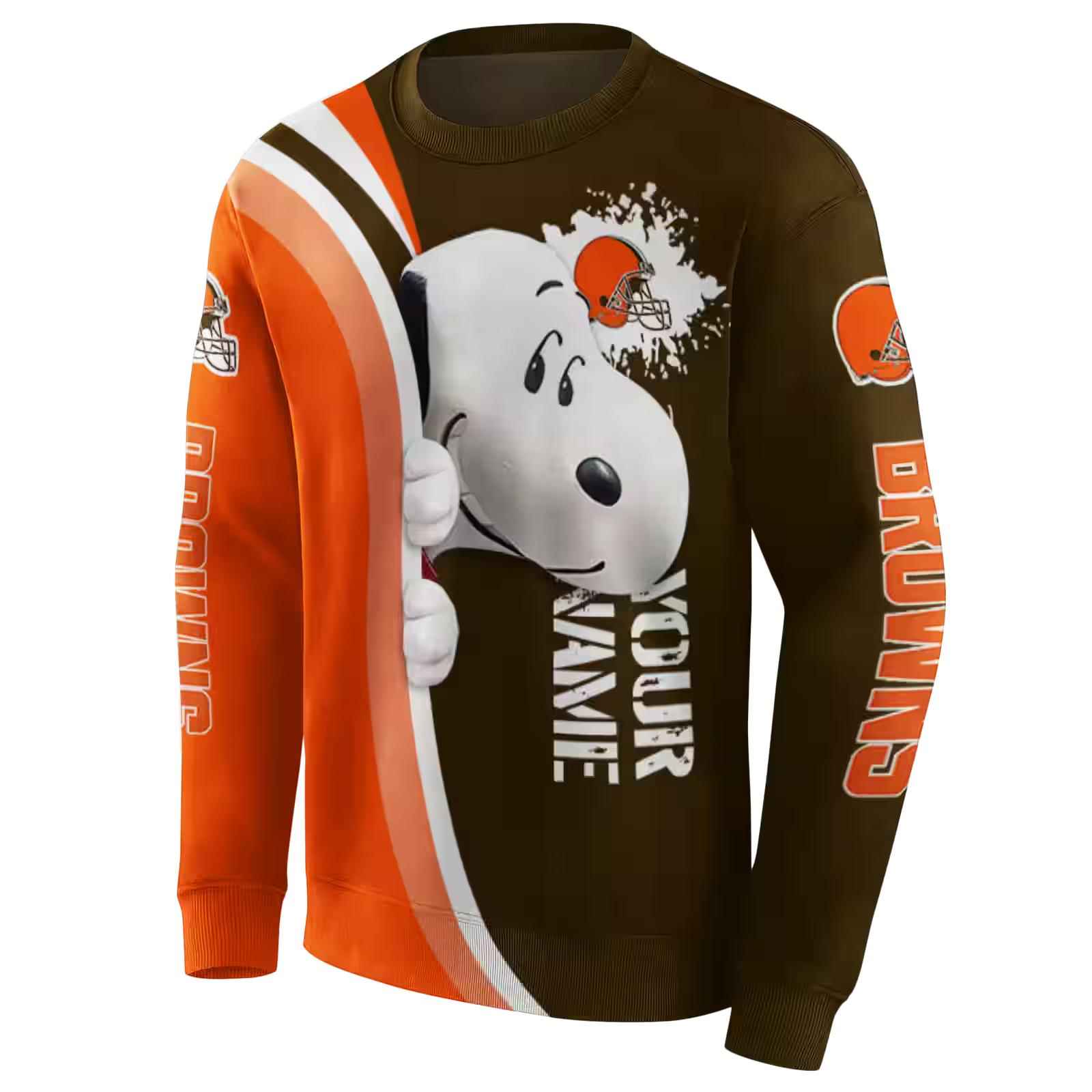 personalized cleveland browns peeking snoopy brown hoodie new arrival