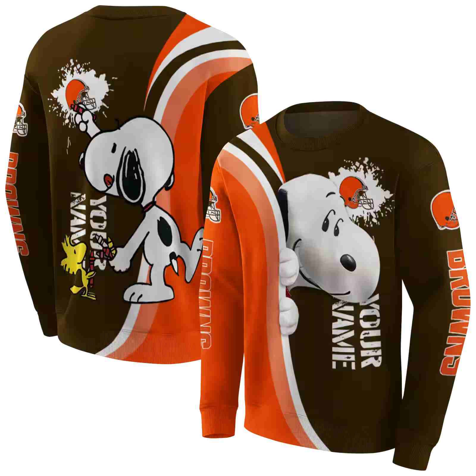 personalized cleveland browns peeking snoopy brown hoodie premium grade