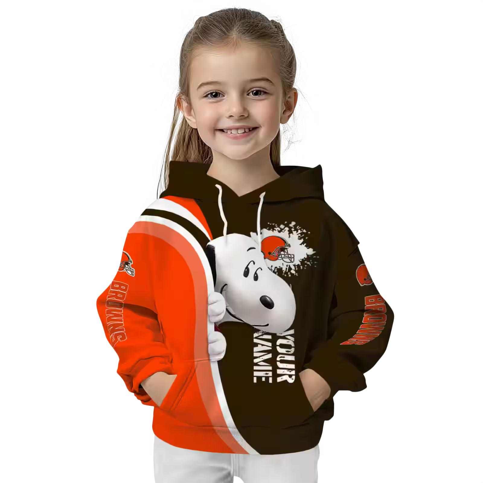 personalized cleveland browns peeking snoopy brown hoodie top rated