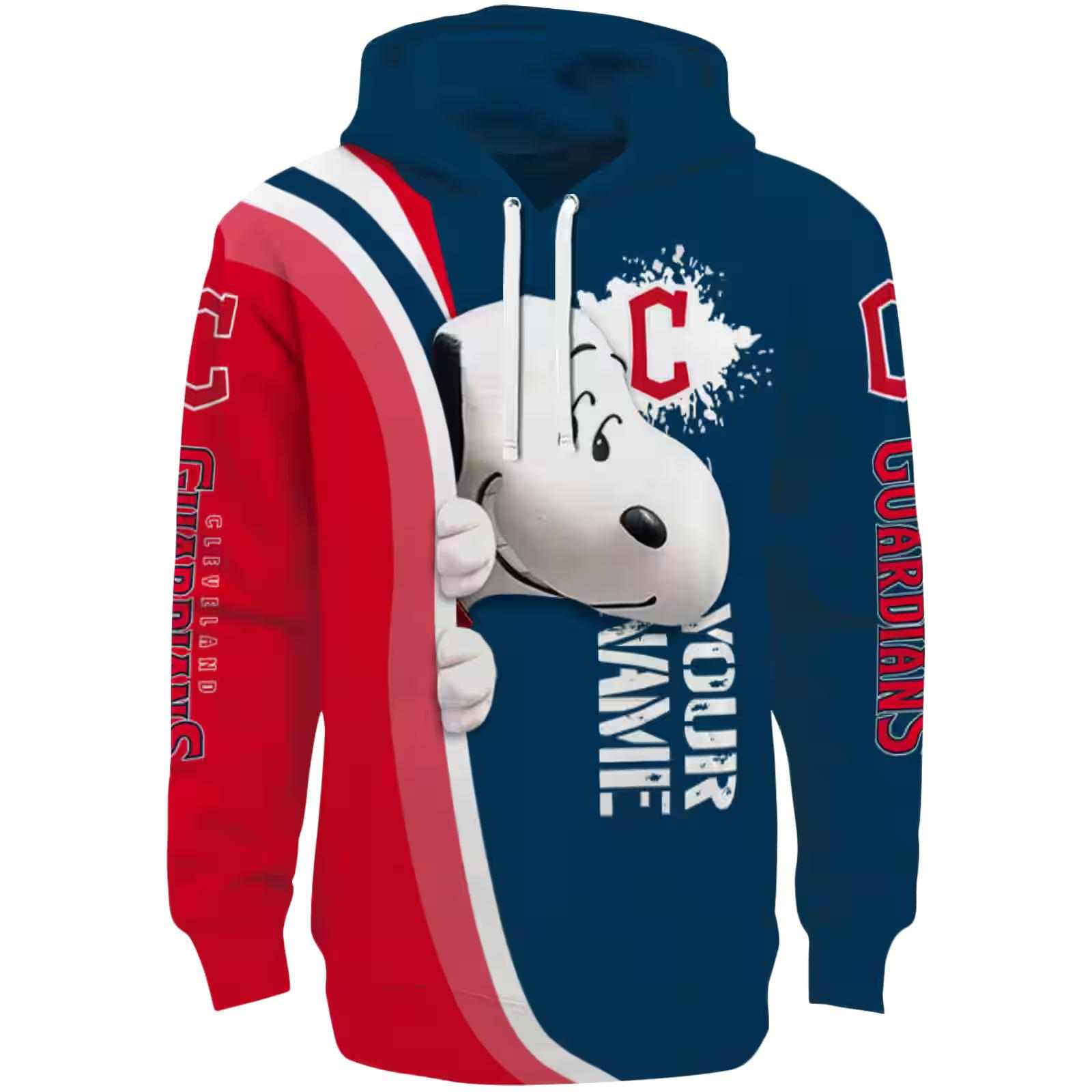 Personalized Cleveland Guardians Peeking Snoopy Navy Blue Hoodie