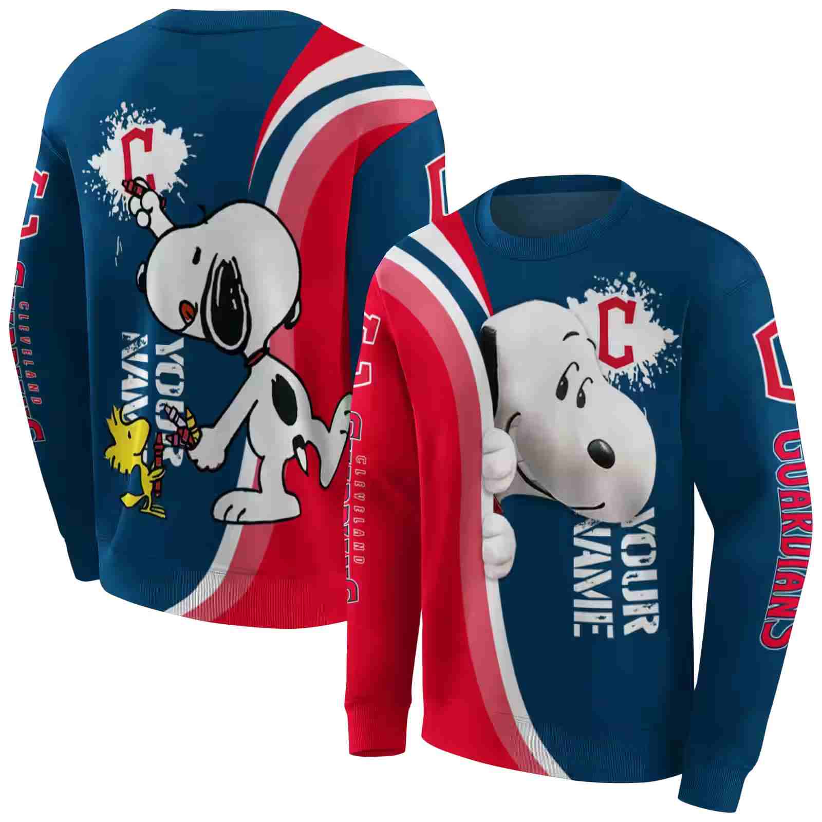 personalized cleveland guardians peeking snoopy navy blue hoodie premium grade