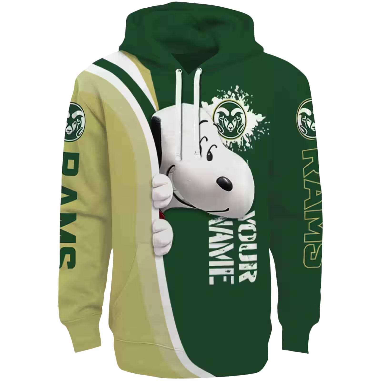 Personalized Colorado State Rams Peeking Snoopy Green Hoodie