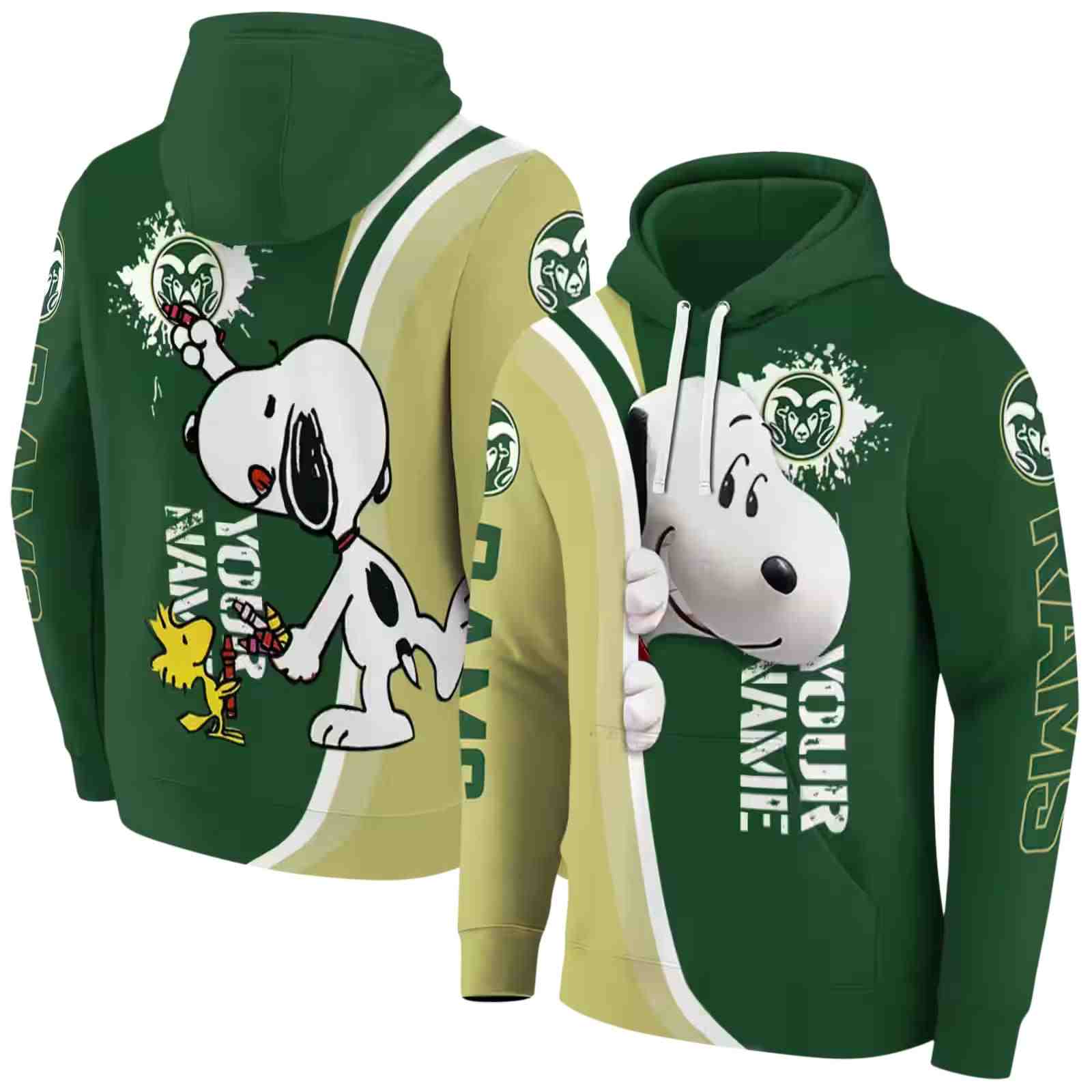 personalized colorado state rams peeking snoopy green hoodie fashion forward