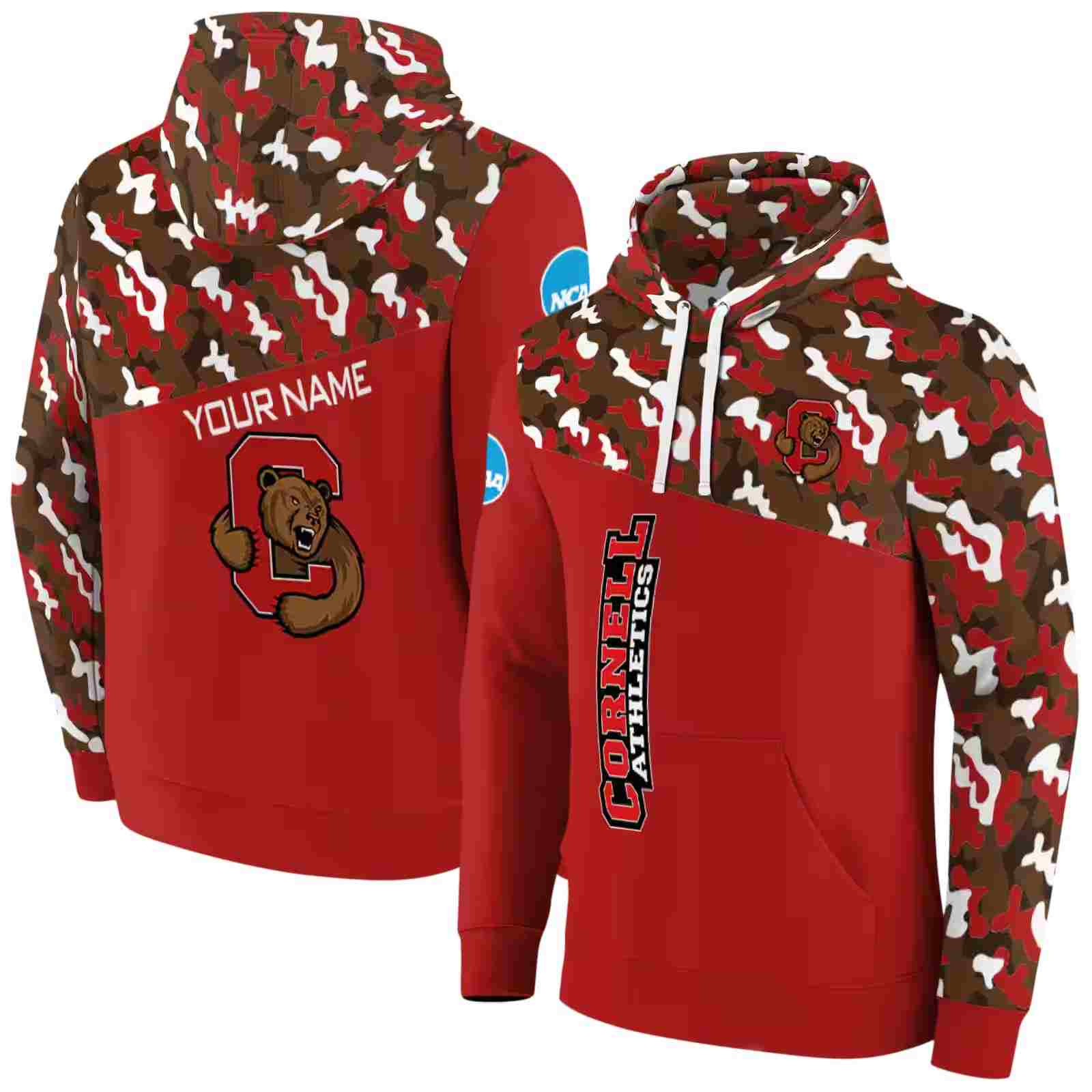 personalized cornell big red camo pattern red hoodie fashion forward