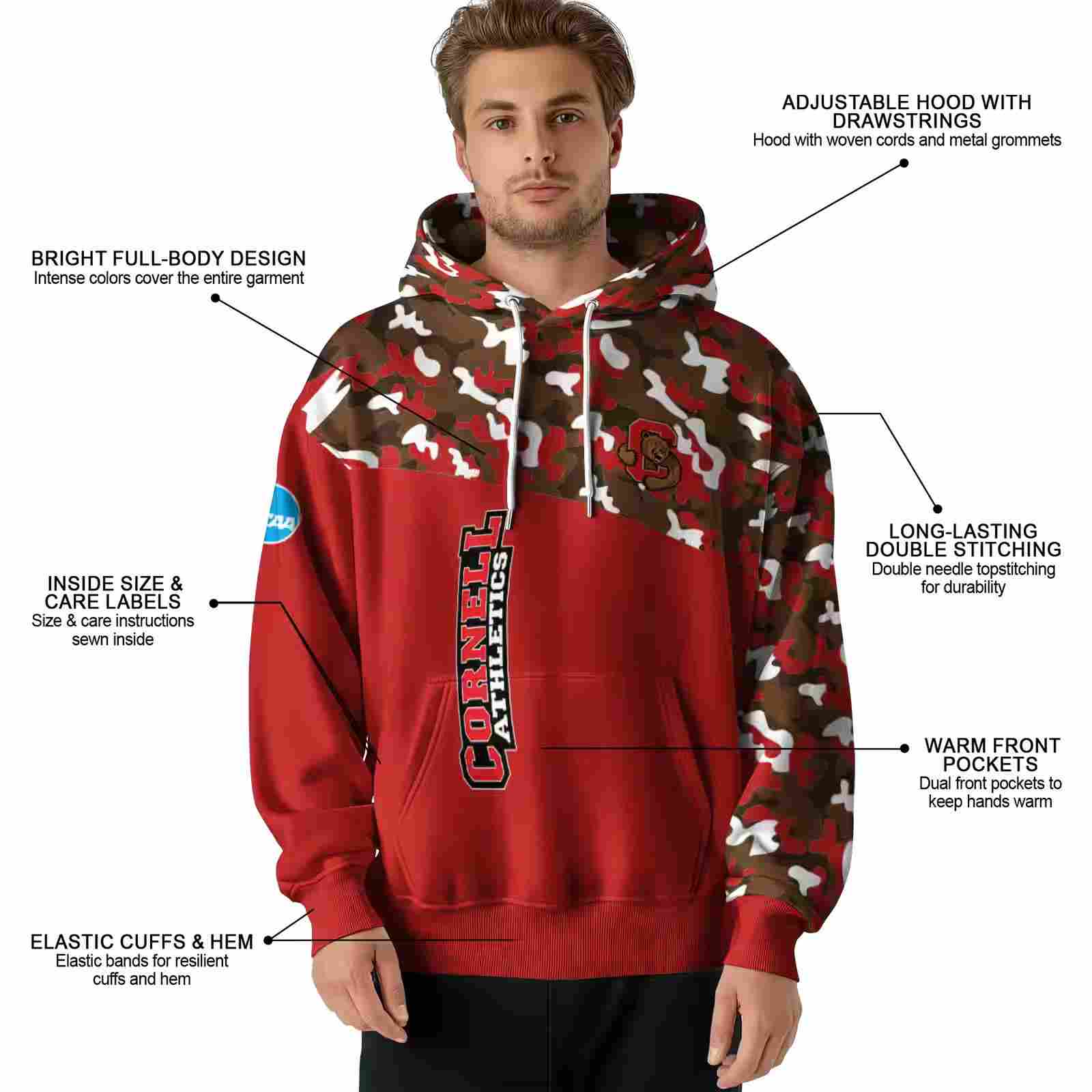 personalized cornell big red camo pattern red hoodie latest model