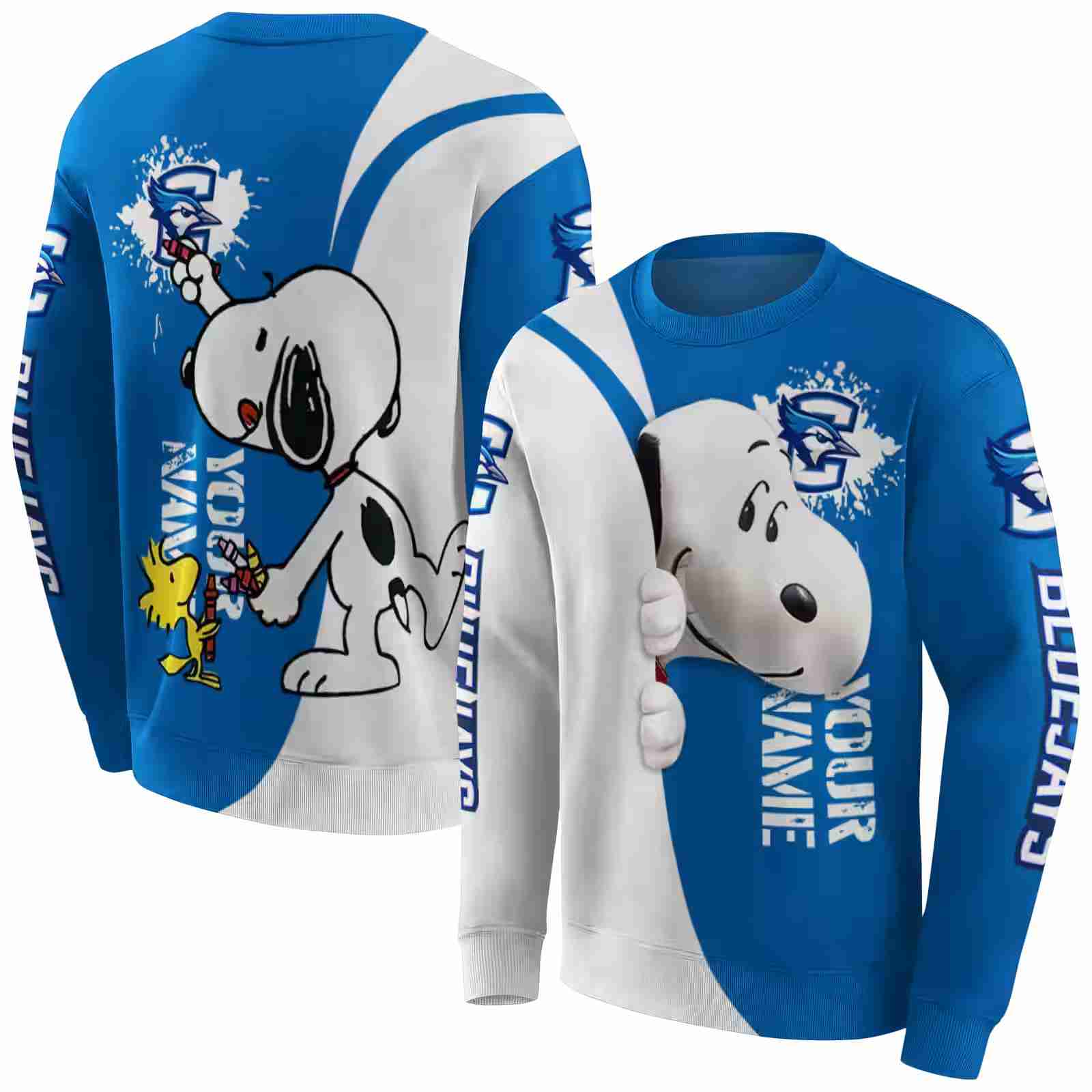 personalized creighton bluejays peeking snoopy blue hoodie premium grade