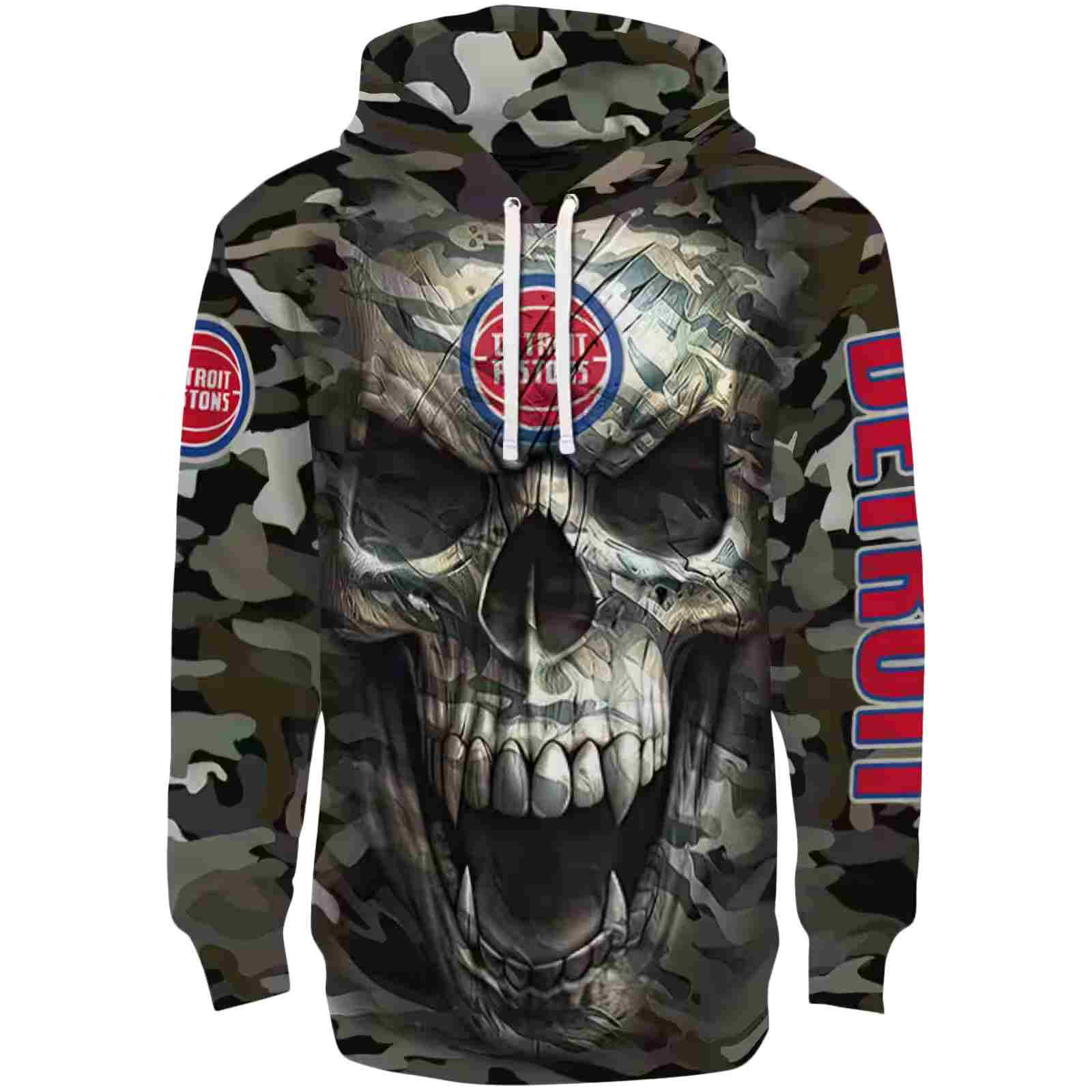 Personalized Detroit Pistons Camo Skull Hoodie