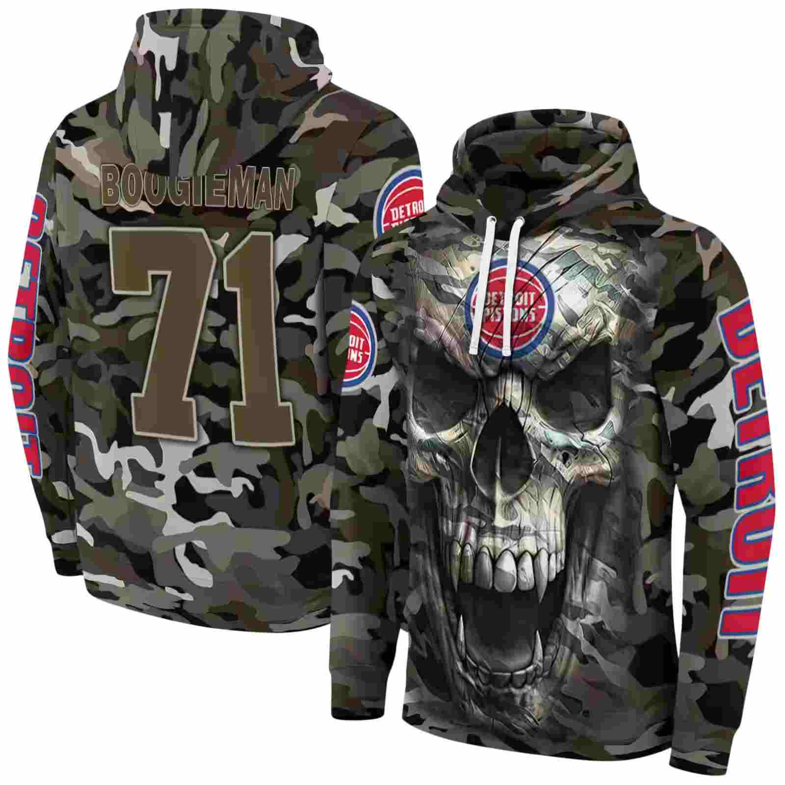 personalized detroit pistons camo skull hoodie fashion forward