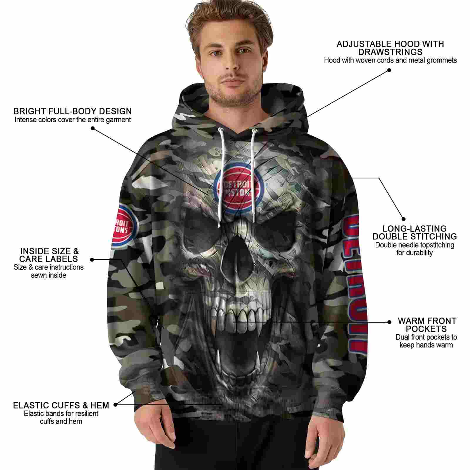 personalized detroit pistons camo skull hoodie latest model