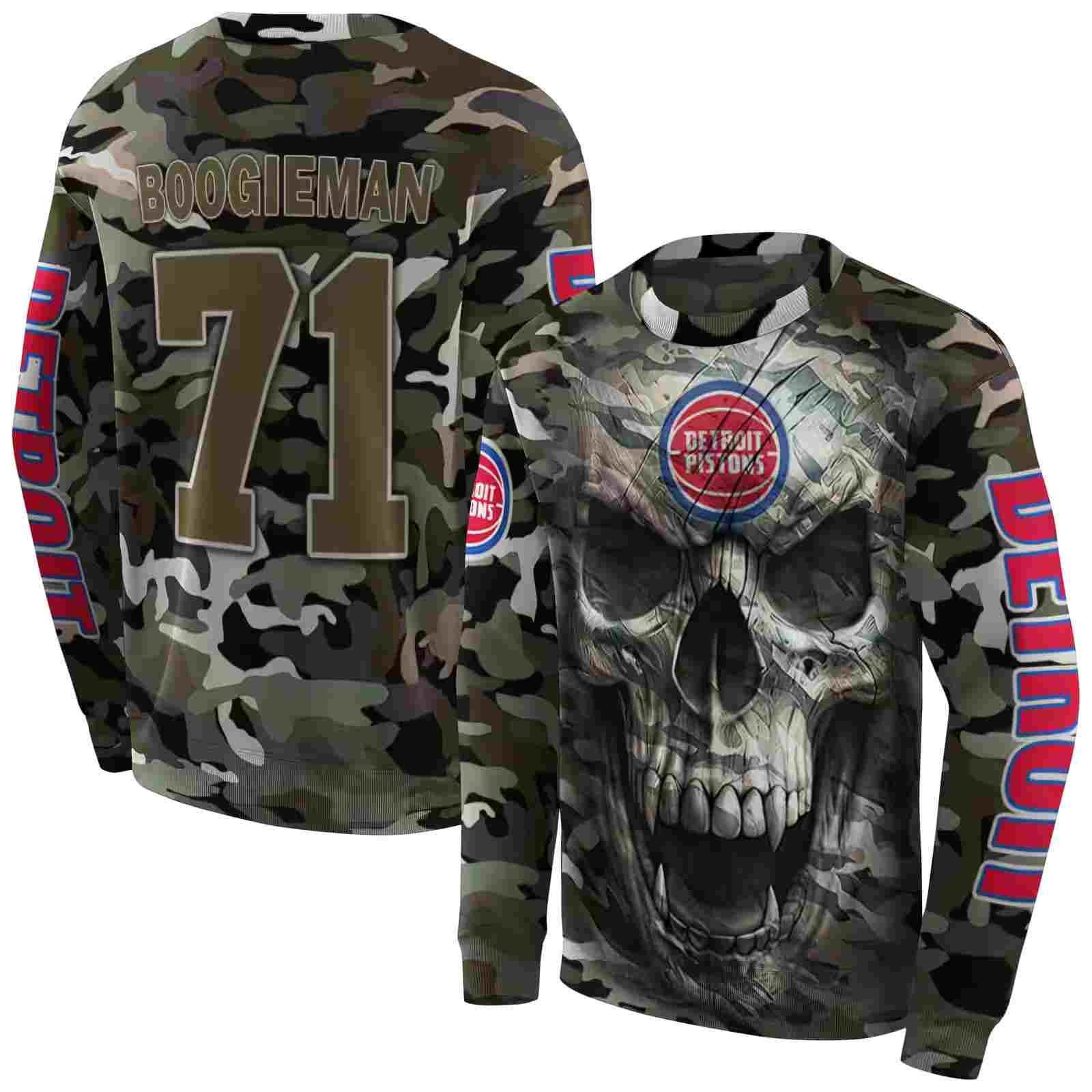 personalized detroit pistons camo skull hoodie premium grade