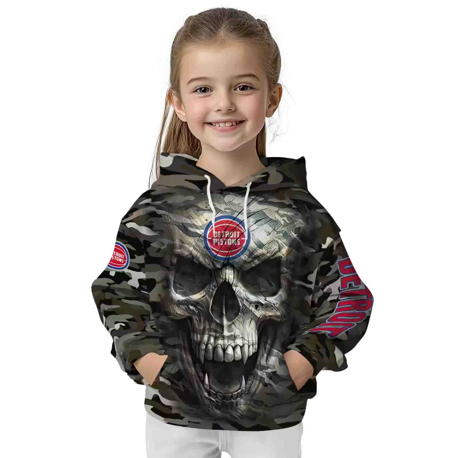 personalized detroit pistons camo skull hoodie top rated