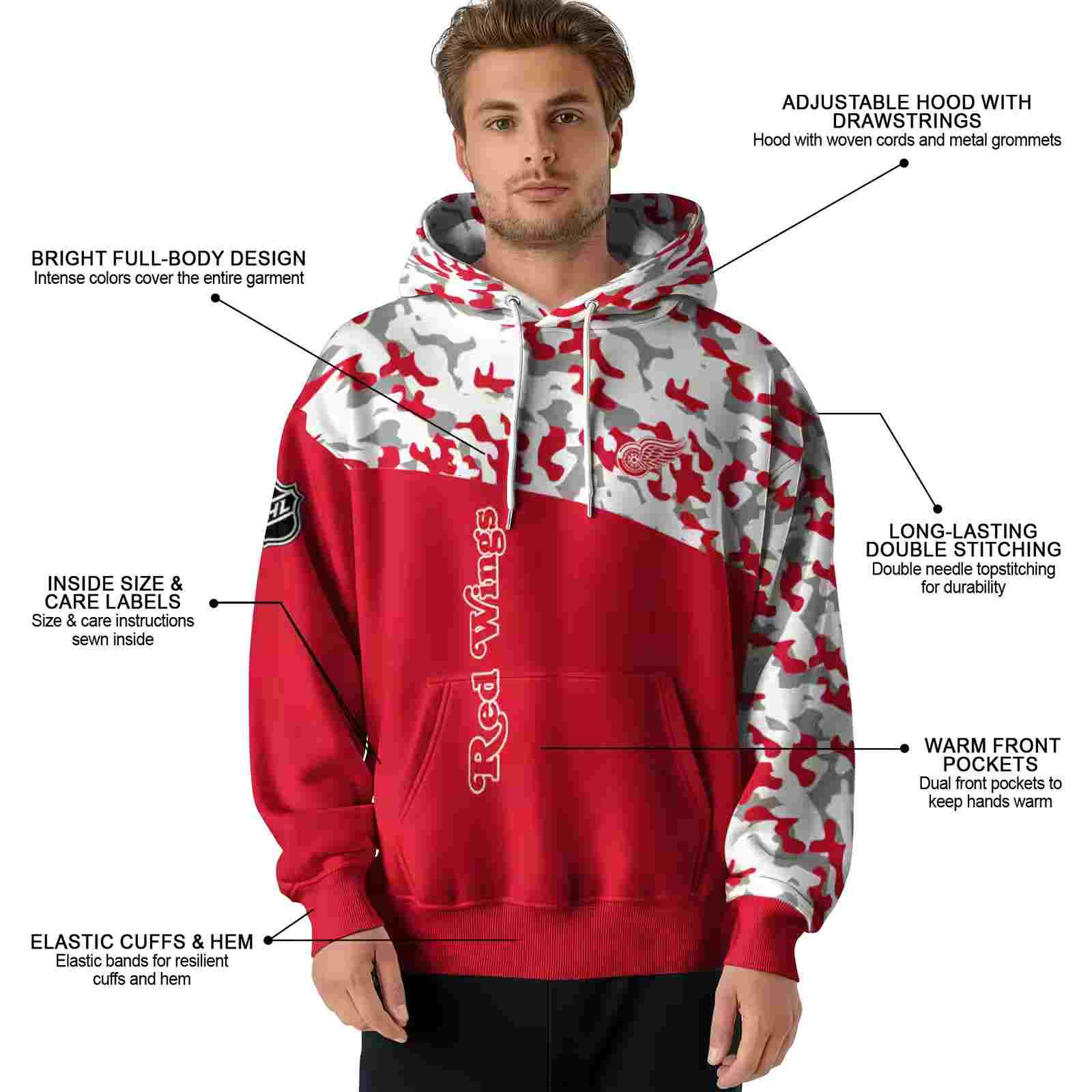 personalized detroit red wings camo pattern red hoodie latest model