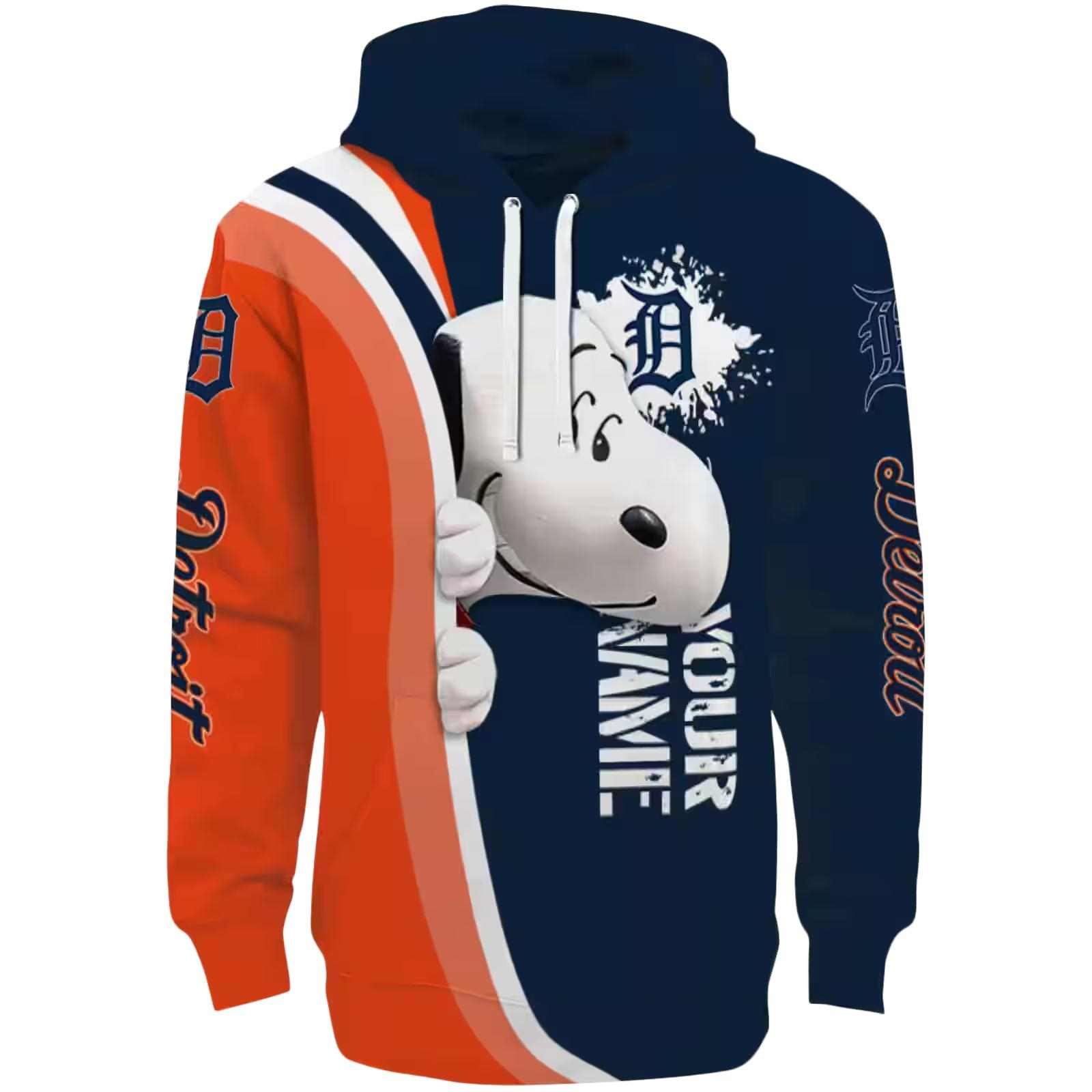 Personalized Detroit Tigers Peeking Snoopy Navy Hoodie