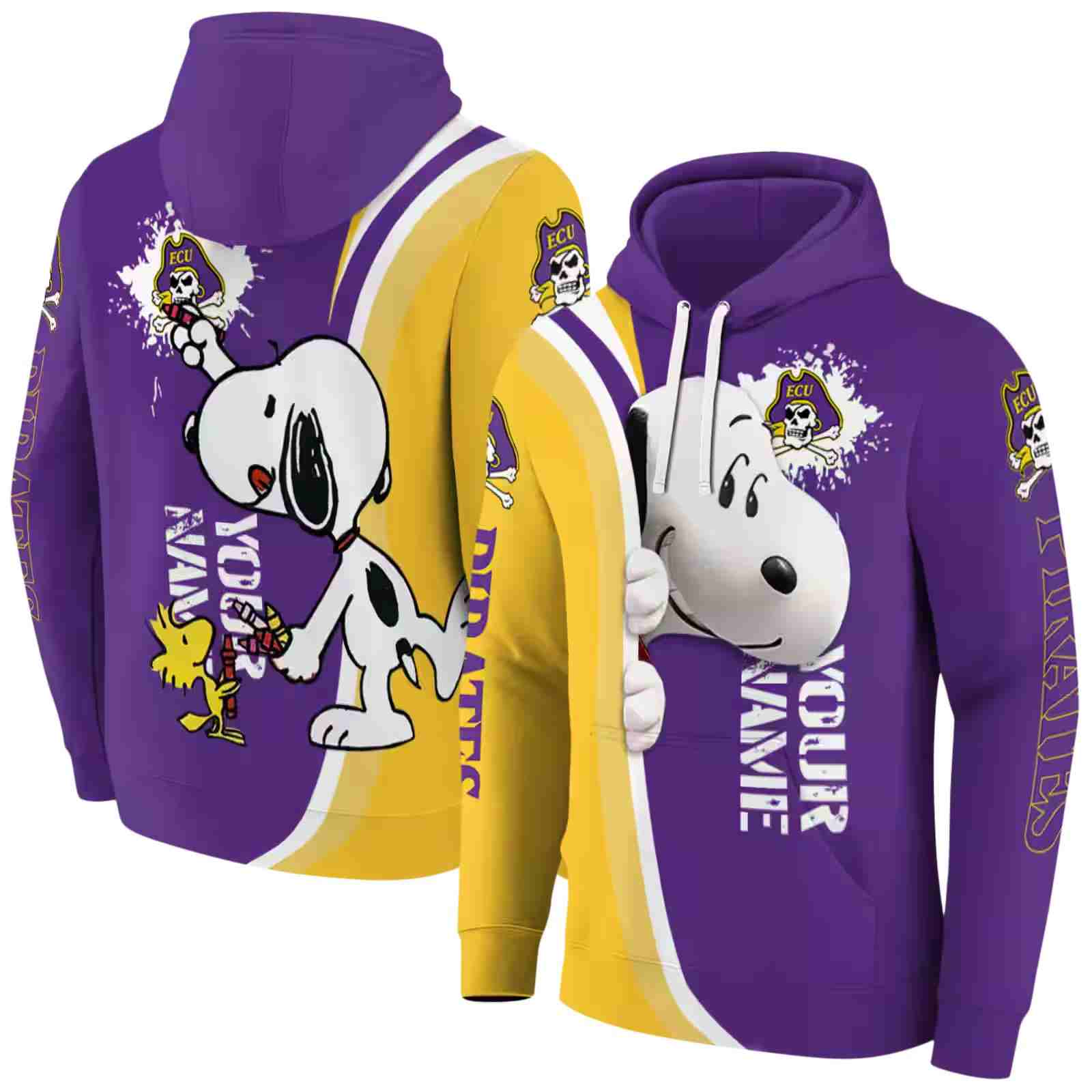 personalized east carolina pirates peeking snoopy purple hoodie fashion forward