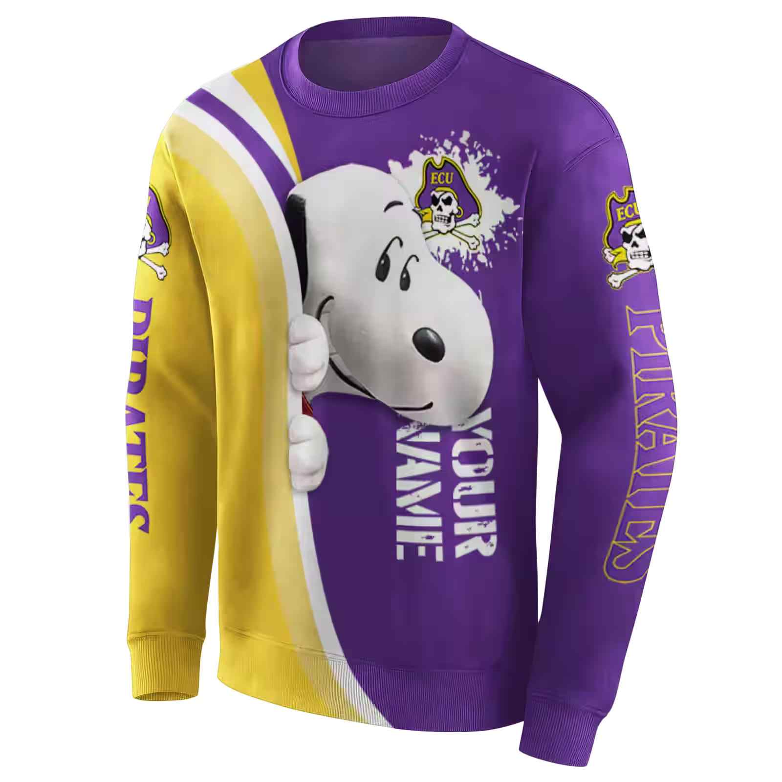 personalized east carolina pirates peeking snoopy purple hoodie new arrival