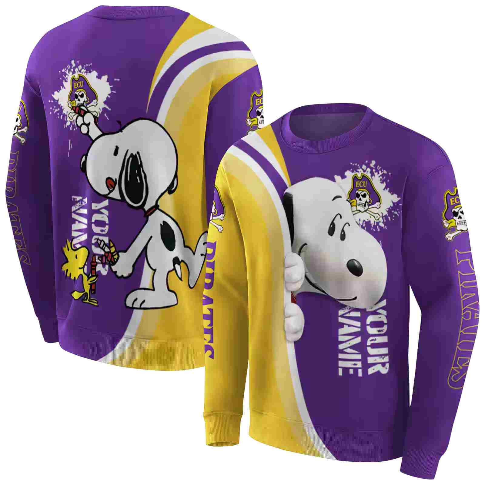 personalized east carolina pirates peeking snoopy purple hoodie premium grade