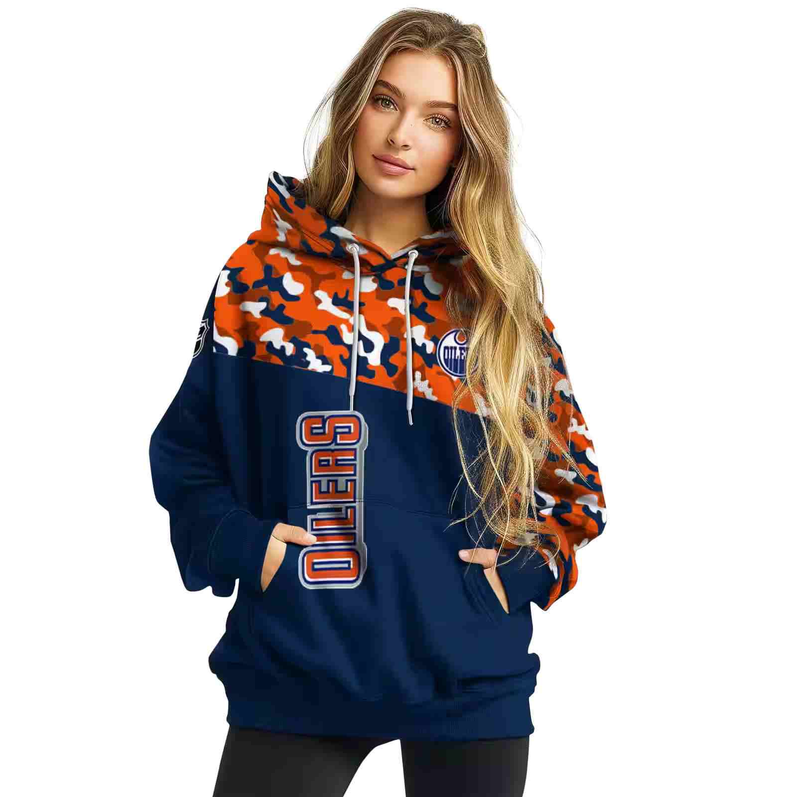 personalized edmonton oilers camo pattern blue hoodie high quality