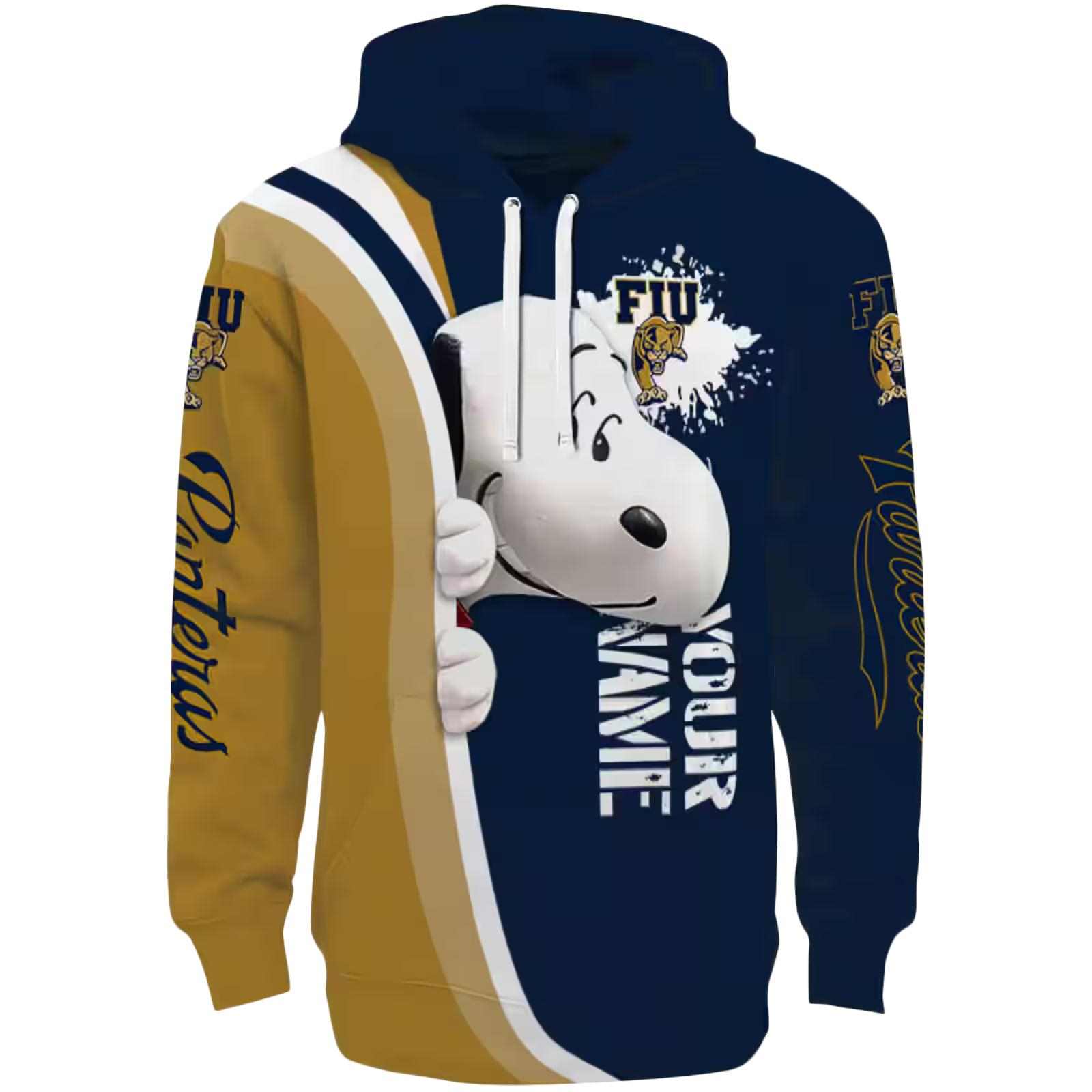 Personalized FIU Panthers Peeking Snoopy Blue Hoodie