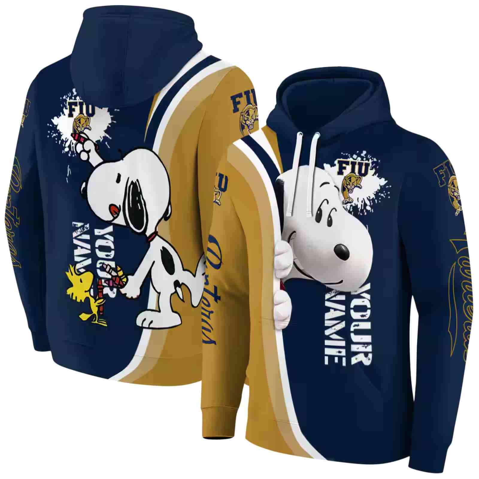 personalized fiu panthers peeking snoopy blue hoodie fashion forward