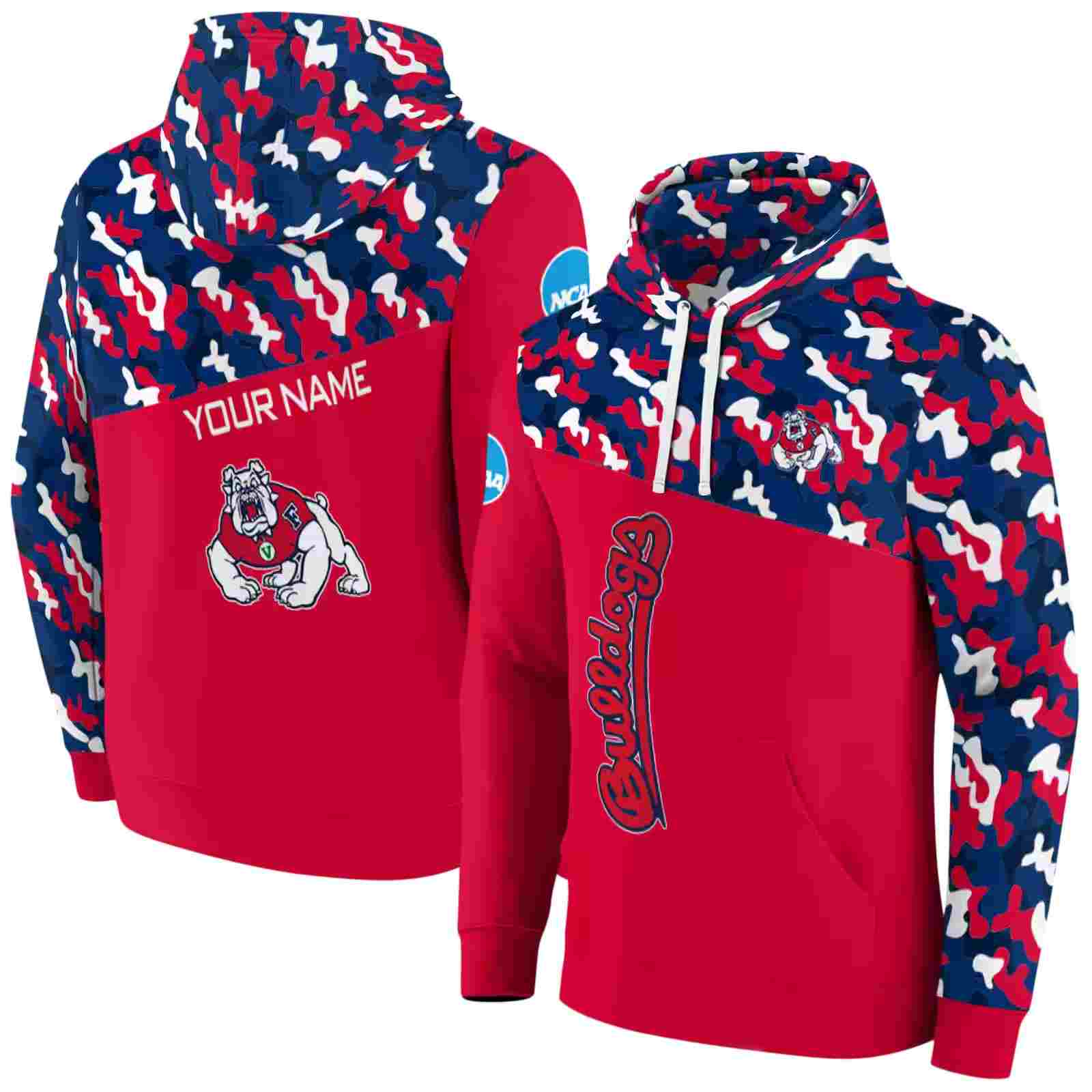 personalized fresno state bulldogs camo pattern red hoodie fashion forward