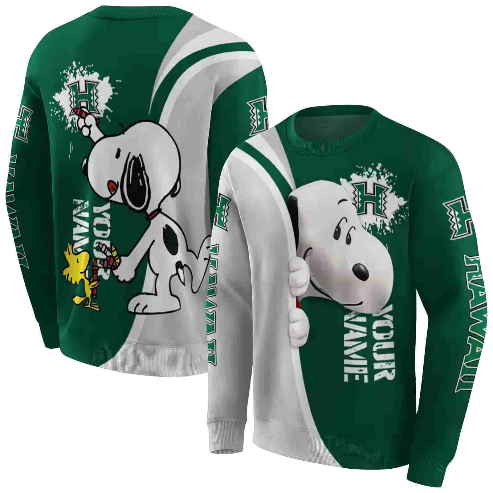 personalized hawaii rainbow warriors peeking snoopy green hoodie premium grade