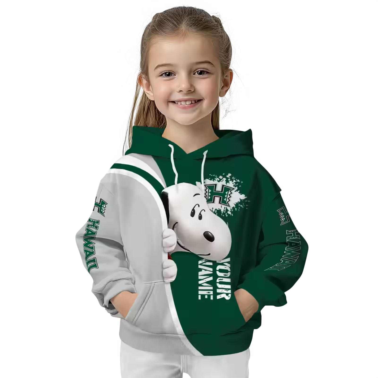 personalized hawaii rainbow warriors peeking snoopy green hoodie top rated