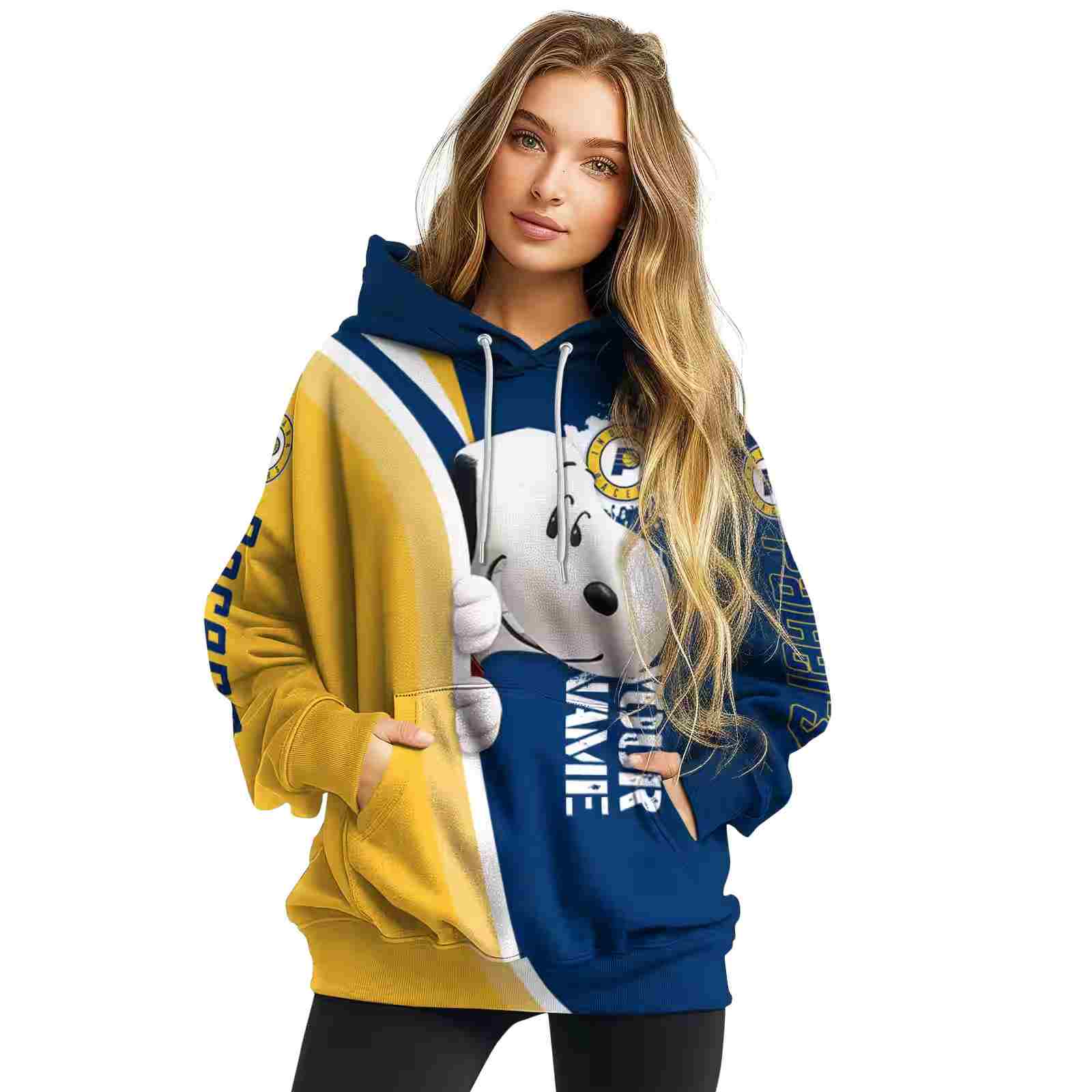 personalized indiana pacers peeking snoopy blue hoodie high quality