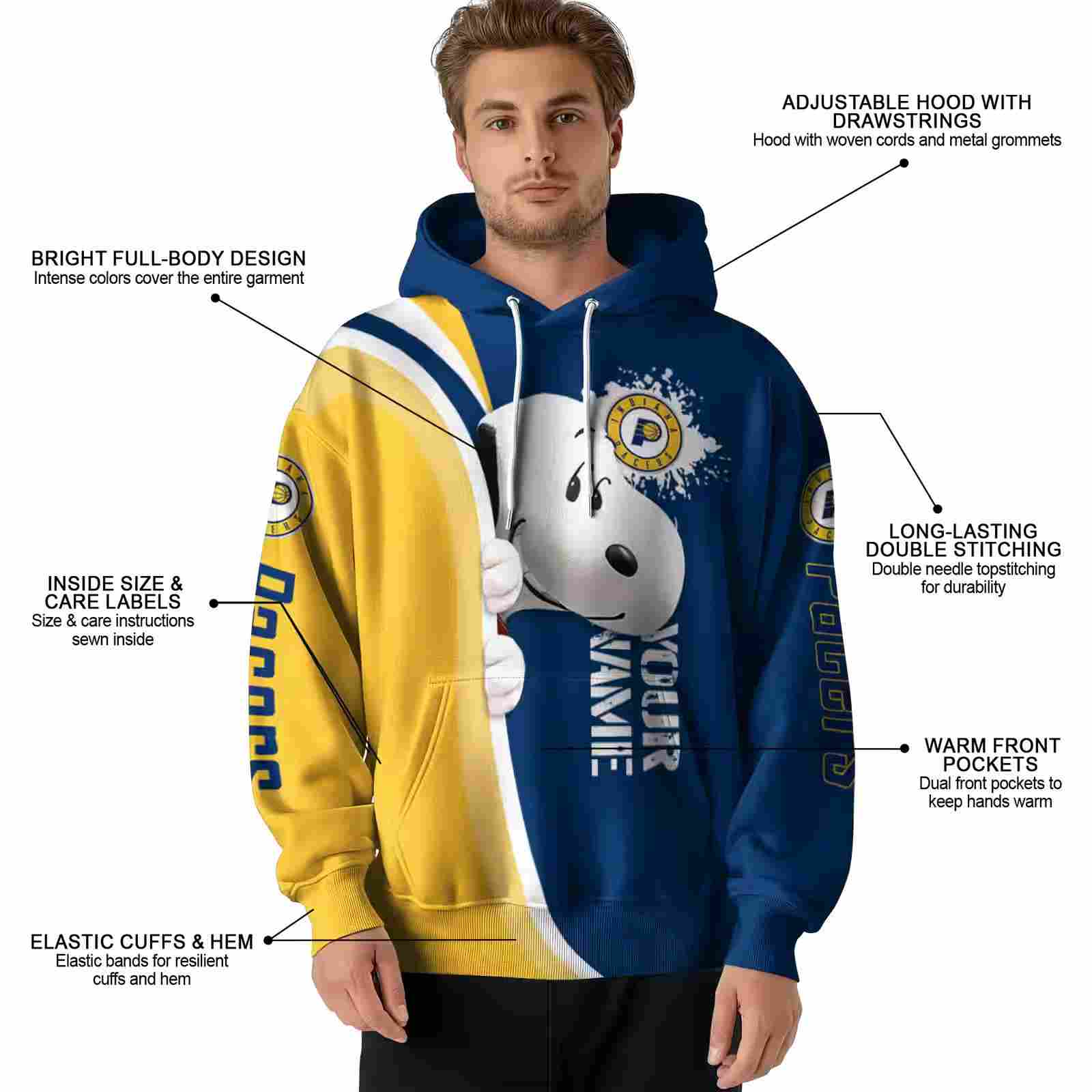 personalized indiana pacers peeking snoopy blue hoodie latest model