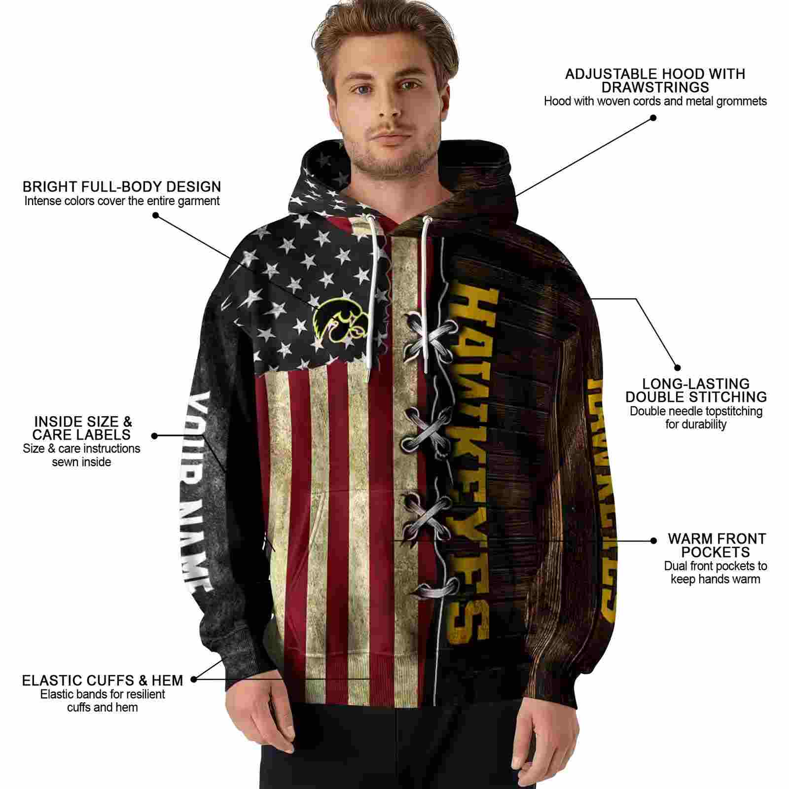 personalized iowa hawkeyes american pride hoodie latest model