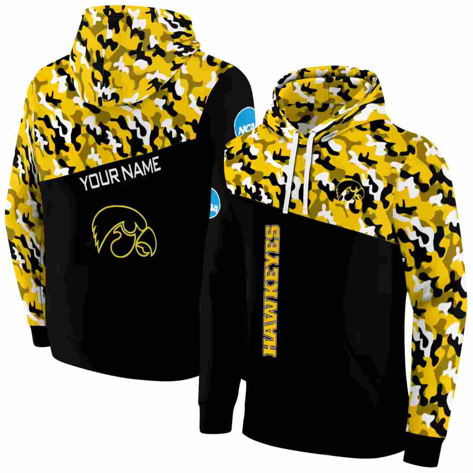 personalized iowa hawkeyes camo pattern black hoodie fashion forward