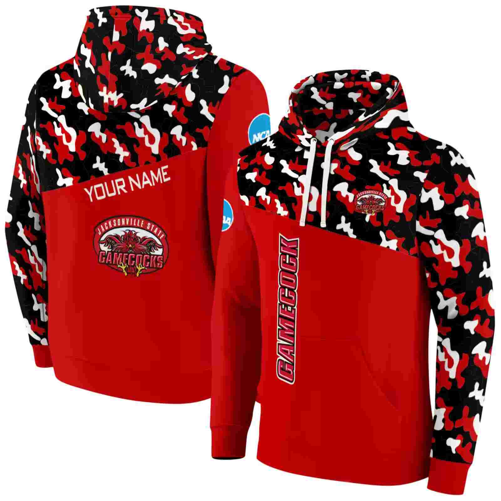 personalized jacksonville state gamecocks camo pattern red hoodie fashion forward
