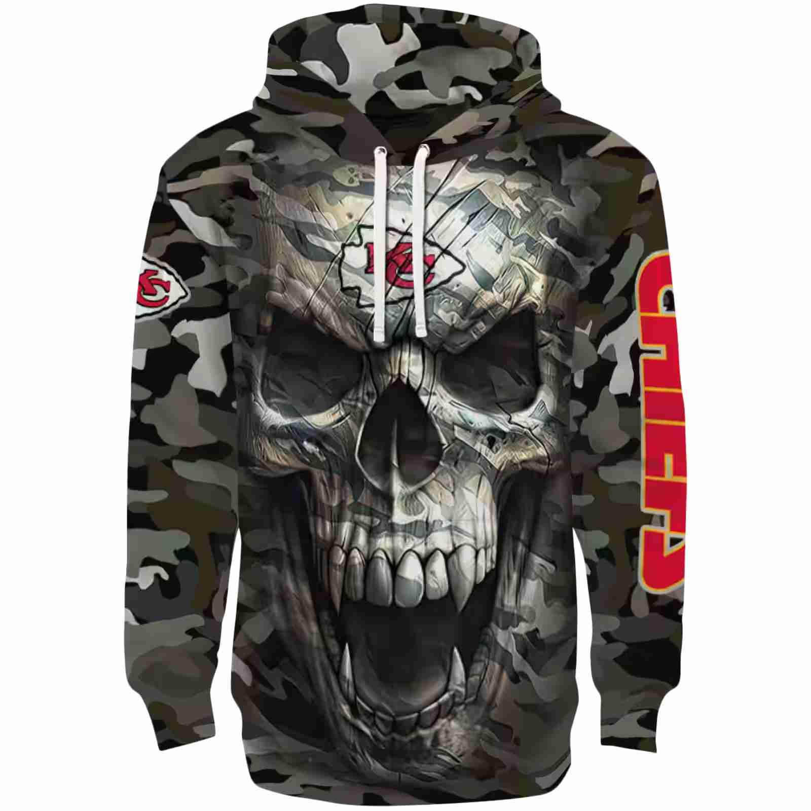 Personalized Kansas City Chiefs Camo Skull Hoodie