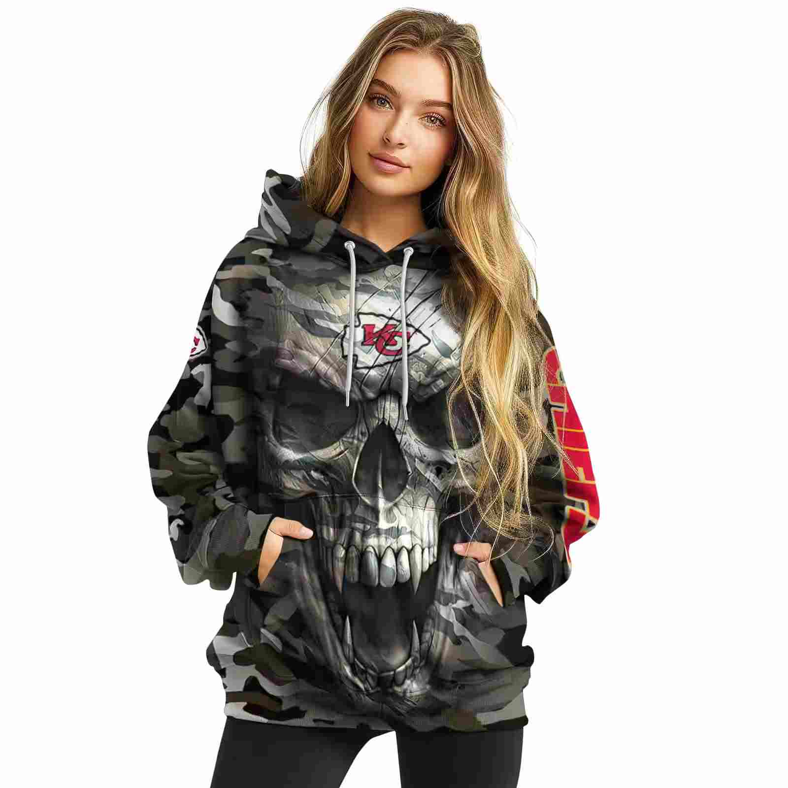 personalized kansas city chiefs camo skull hoodie high quality