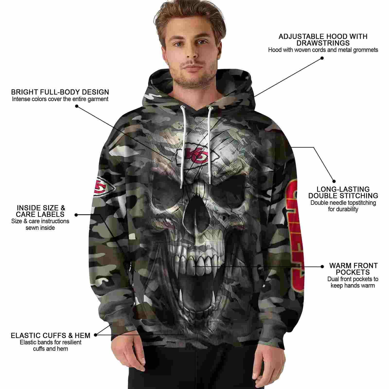 personalized kansas city chiefs camo skull hoodie latest model