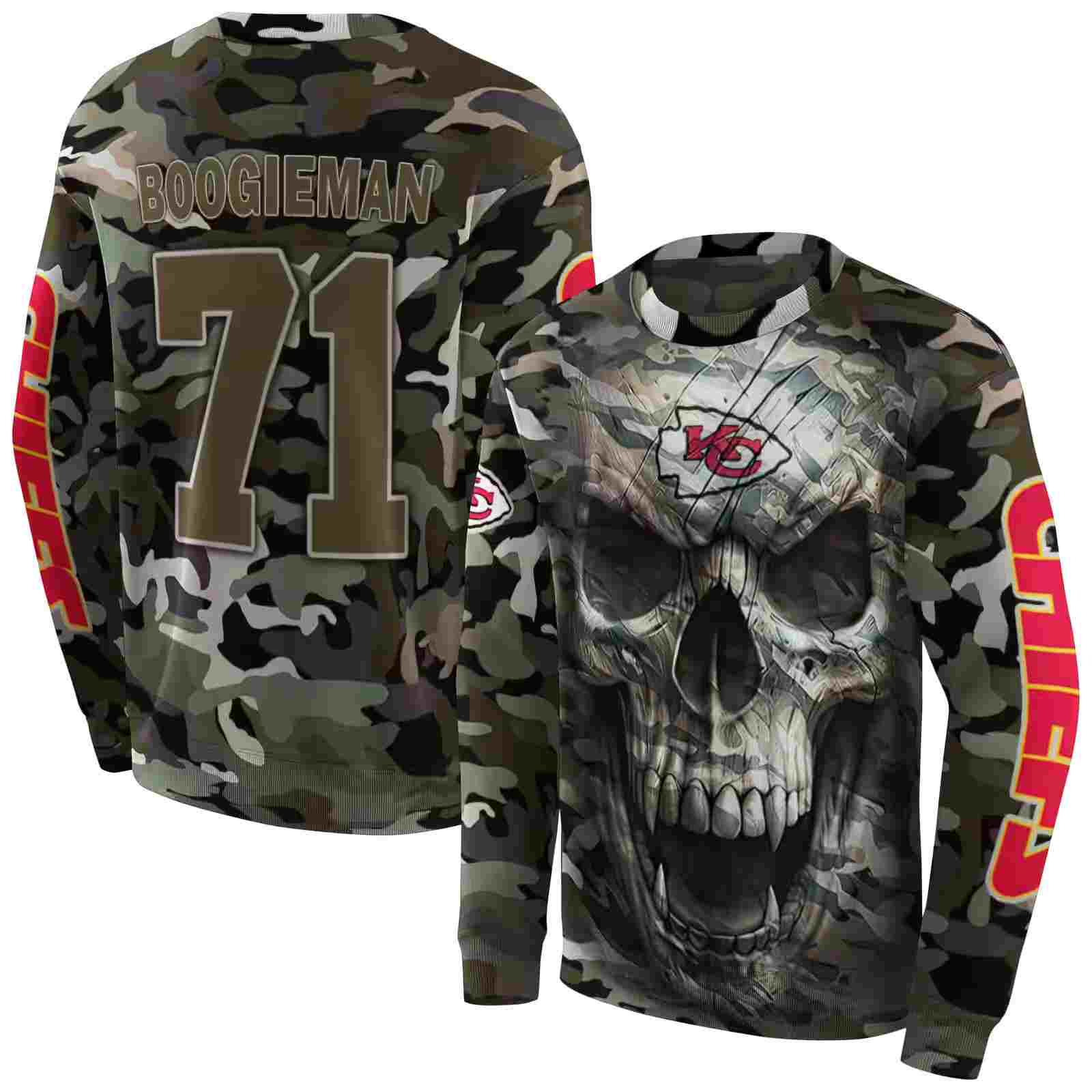 personalized kansas city chiefs camo skull hoodie premium grade