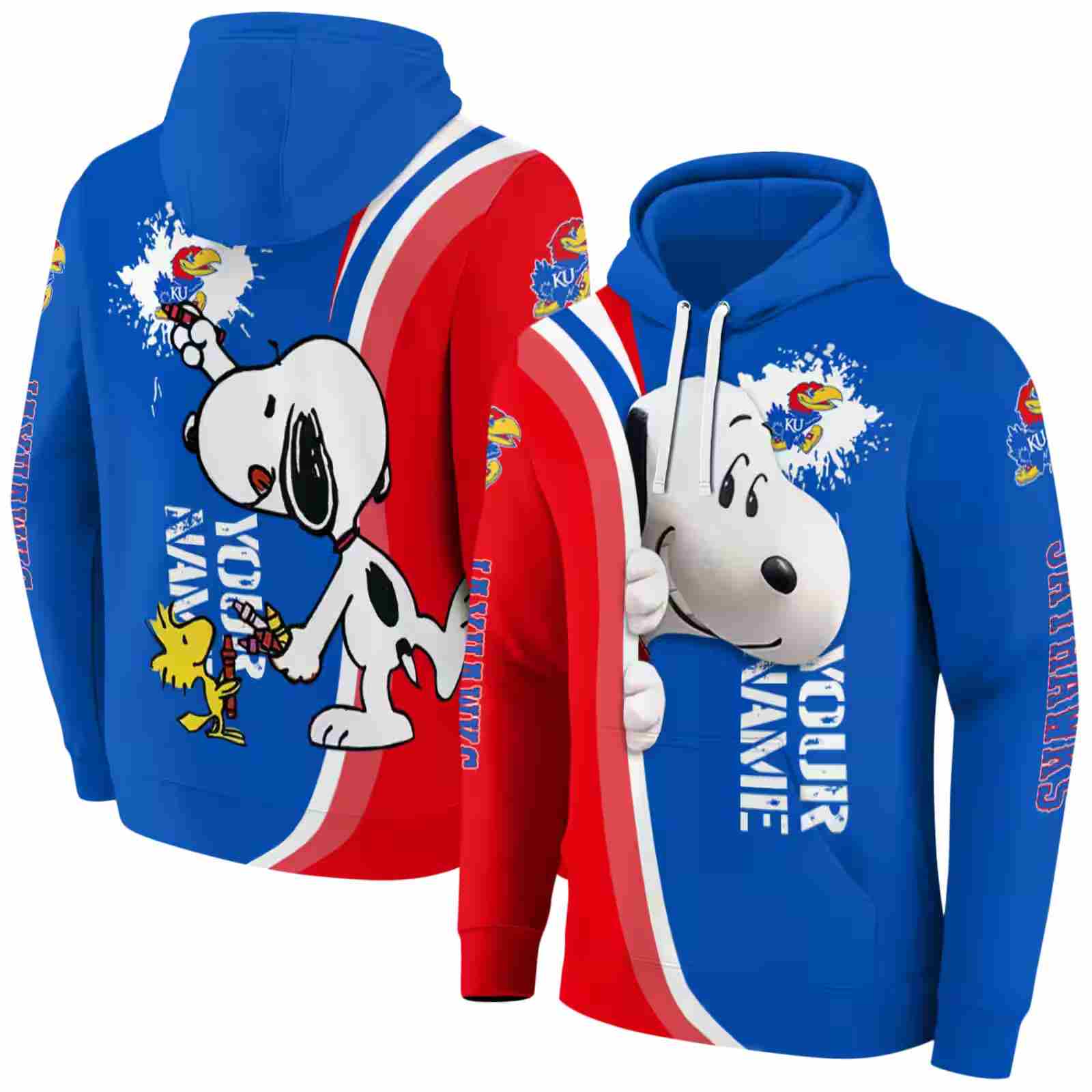 personalized kansas jayhawks peeking snoopy blue hoodie fashion forward