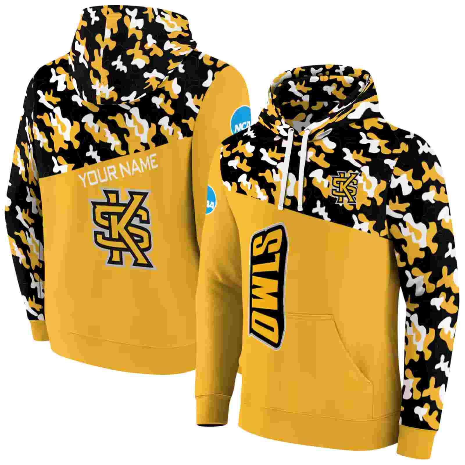 personalized kennesaw state owls camo pattern gold hoodie fashion forward