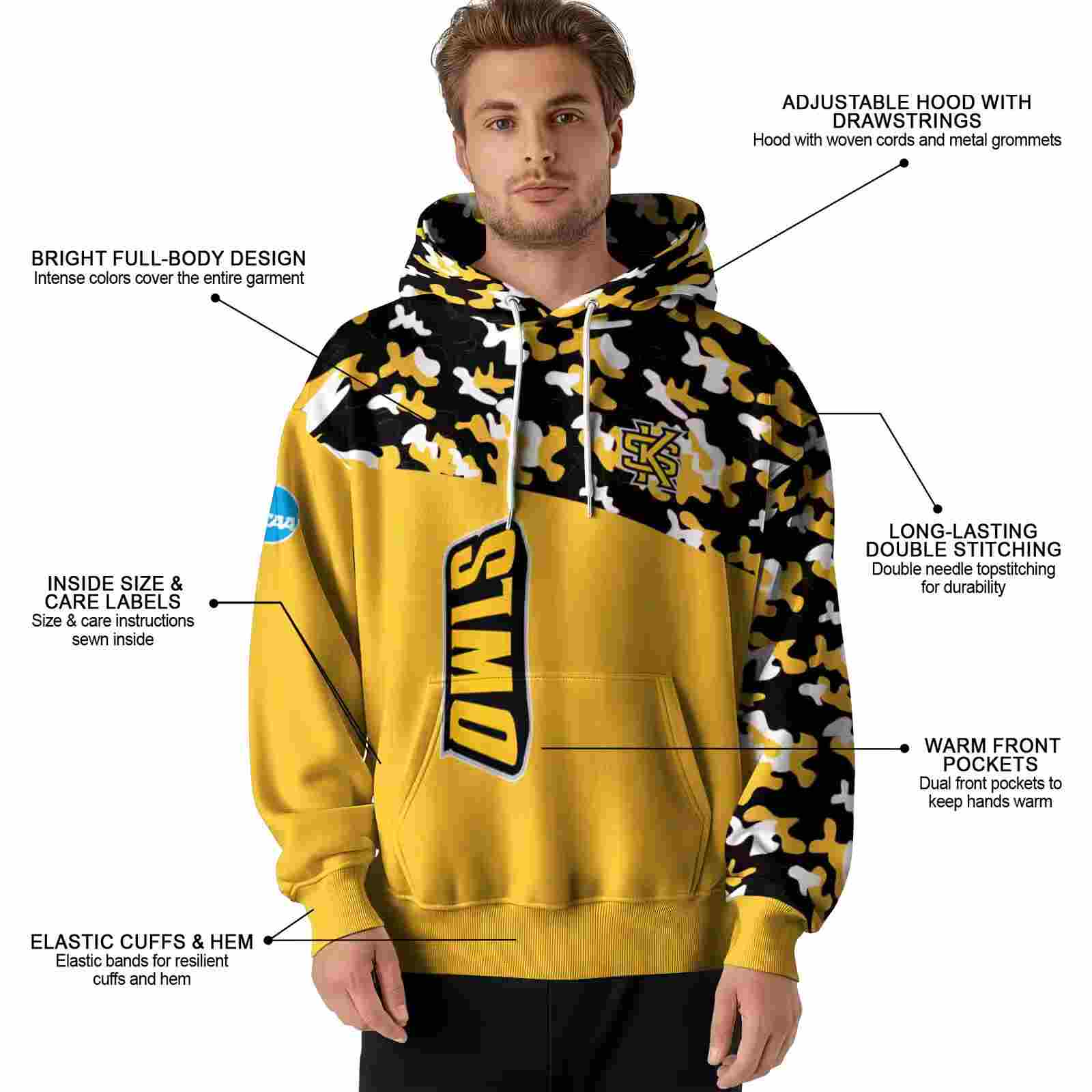 personalized kennesaw state owls camo pattern gold hoodie latest model