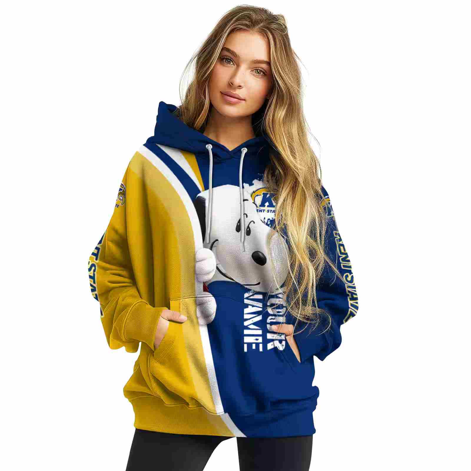 personalized kent state golden flashes peeking snoopy navy blue hoodie high quality