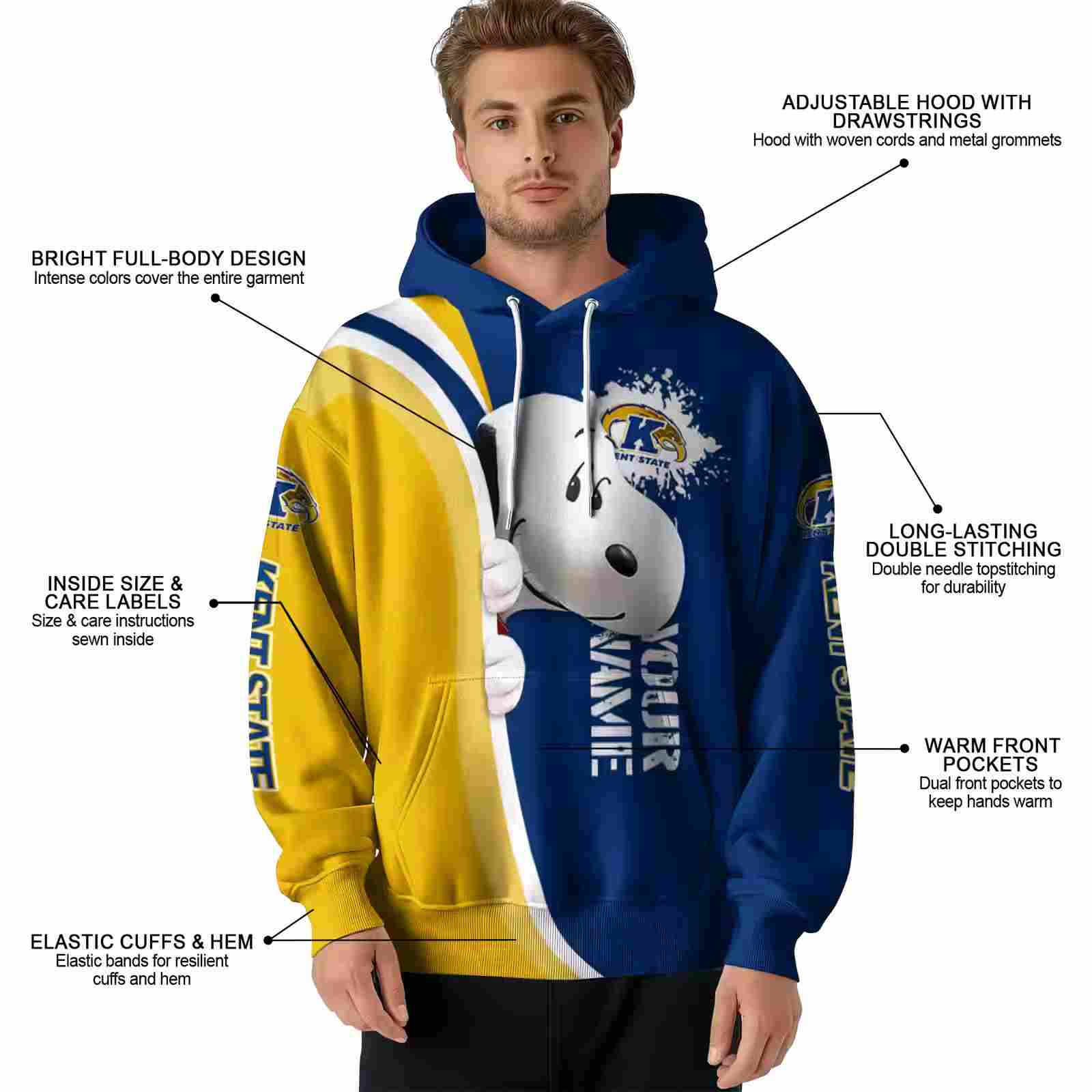 personalized kent state golden flashes peeking snoopy navy blue hoodie latest model