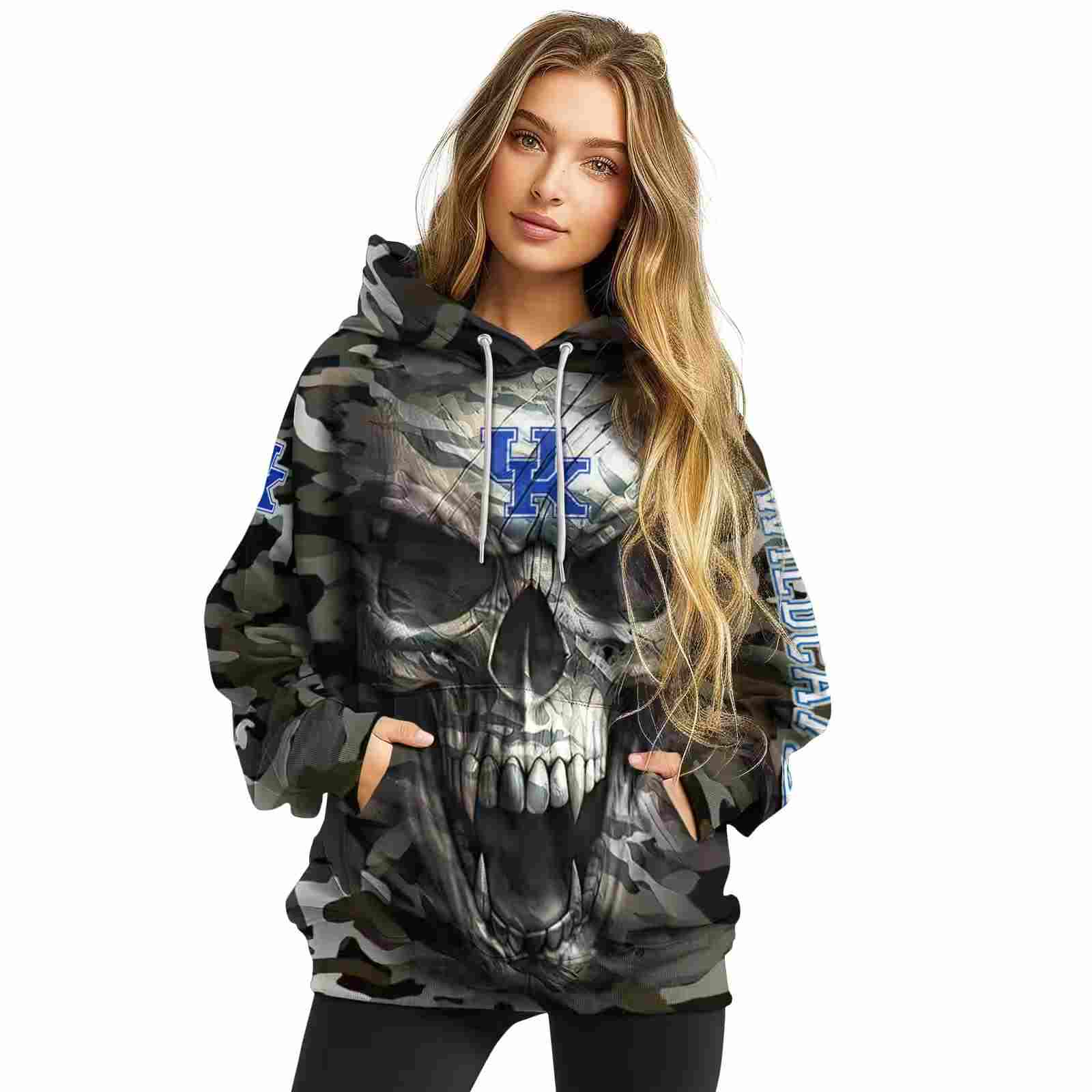 personalized kentucky wildcats camo skull hoodie high quality