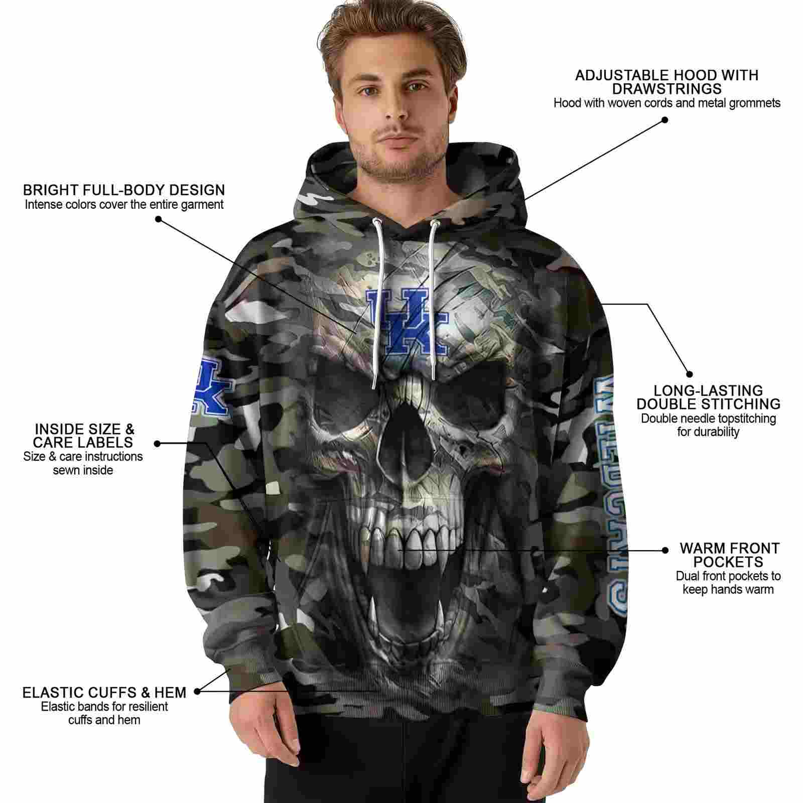 personalized kentucky wildcats camo skull hoodie latest model