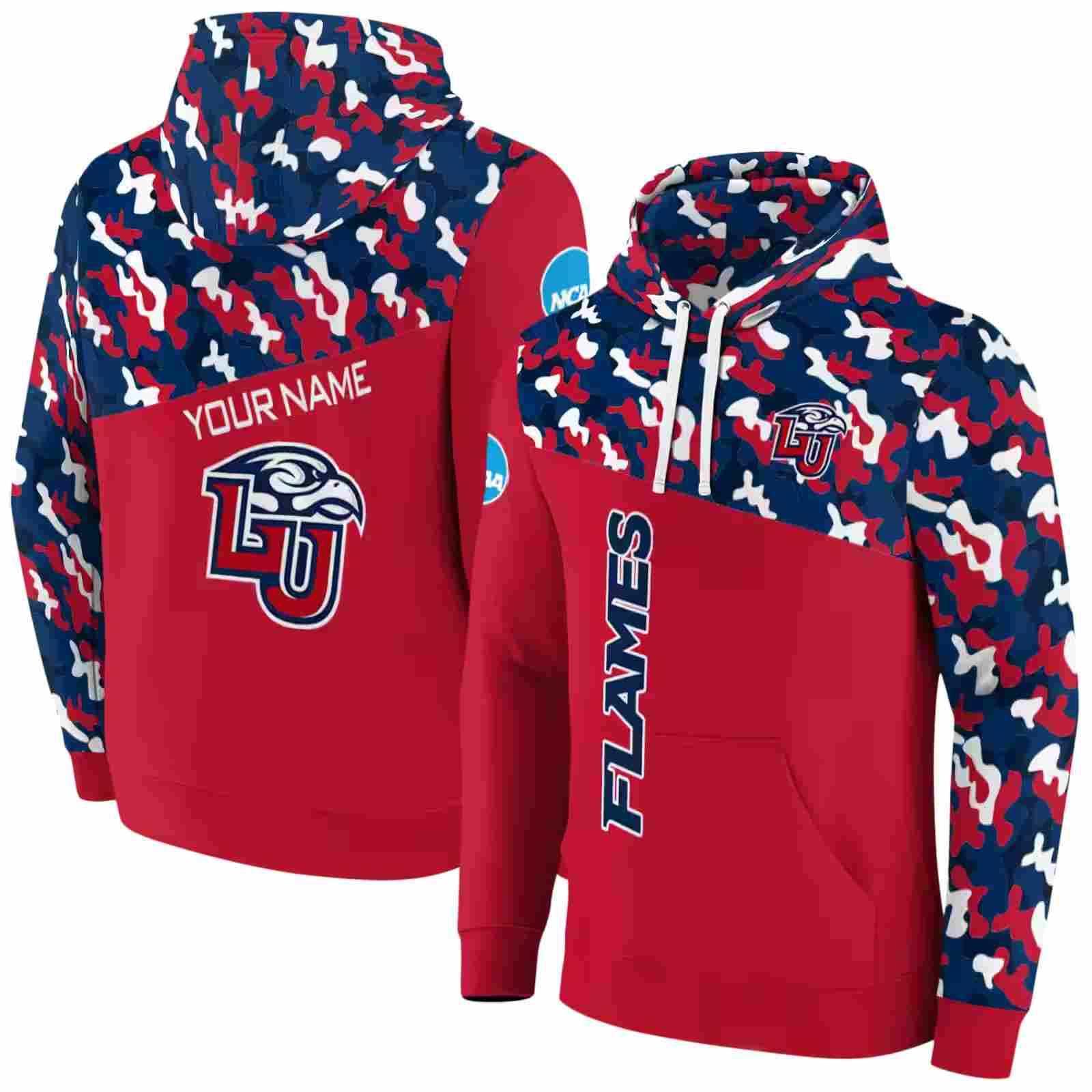 personalized liberty flames camo pattern red hoodie fashion forward