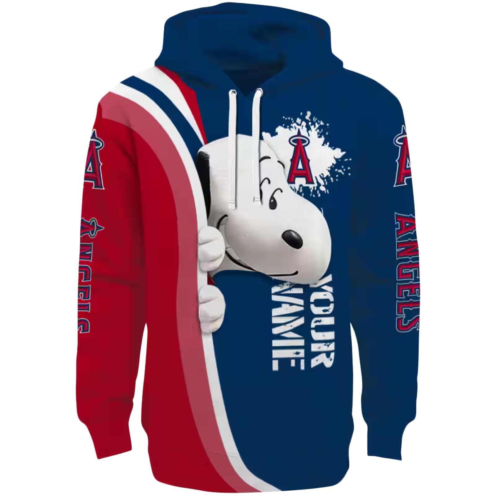 Personalized Los Angeles Angels Peeking Snoopy Blue Hoodie