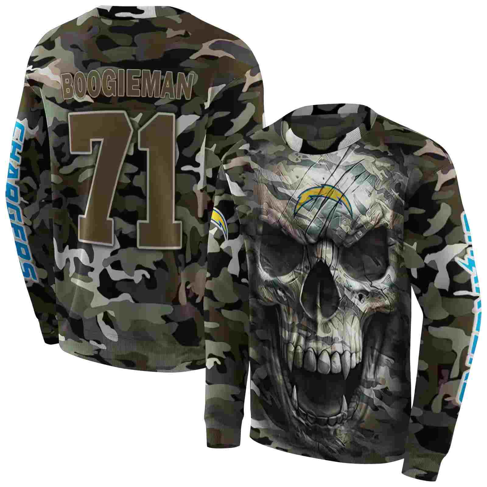 personalized los angeles chargers camo skull hoodie premium grade