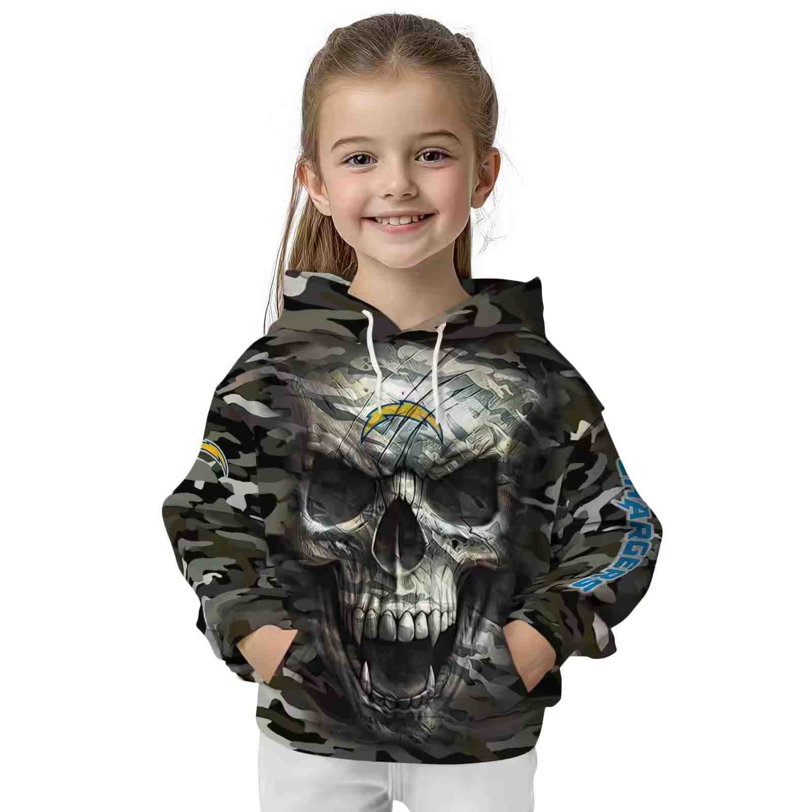 personalized los angeles chargers camo skull hoodie top rated